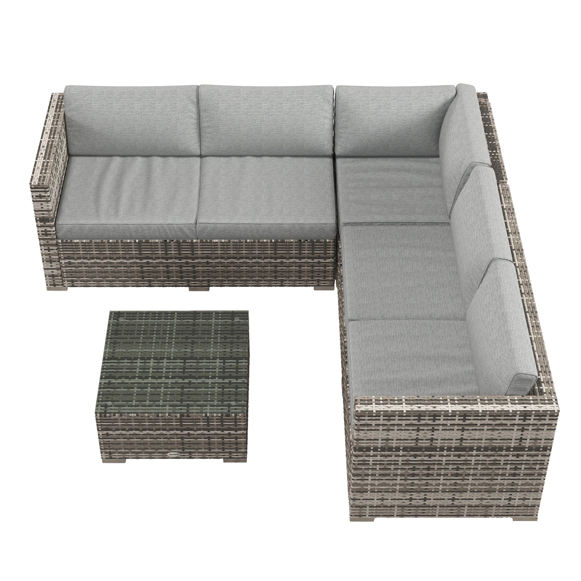 4 Pieces Garden Rattan Furniture Set, Wicker Patio Furniture Outdoor Conversation Set with Corner Sofa Loveseats Coffee Table Cushions for Backyard Pool, Mixed Grey