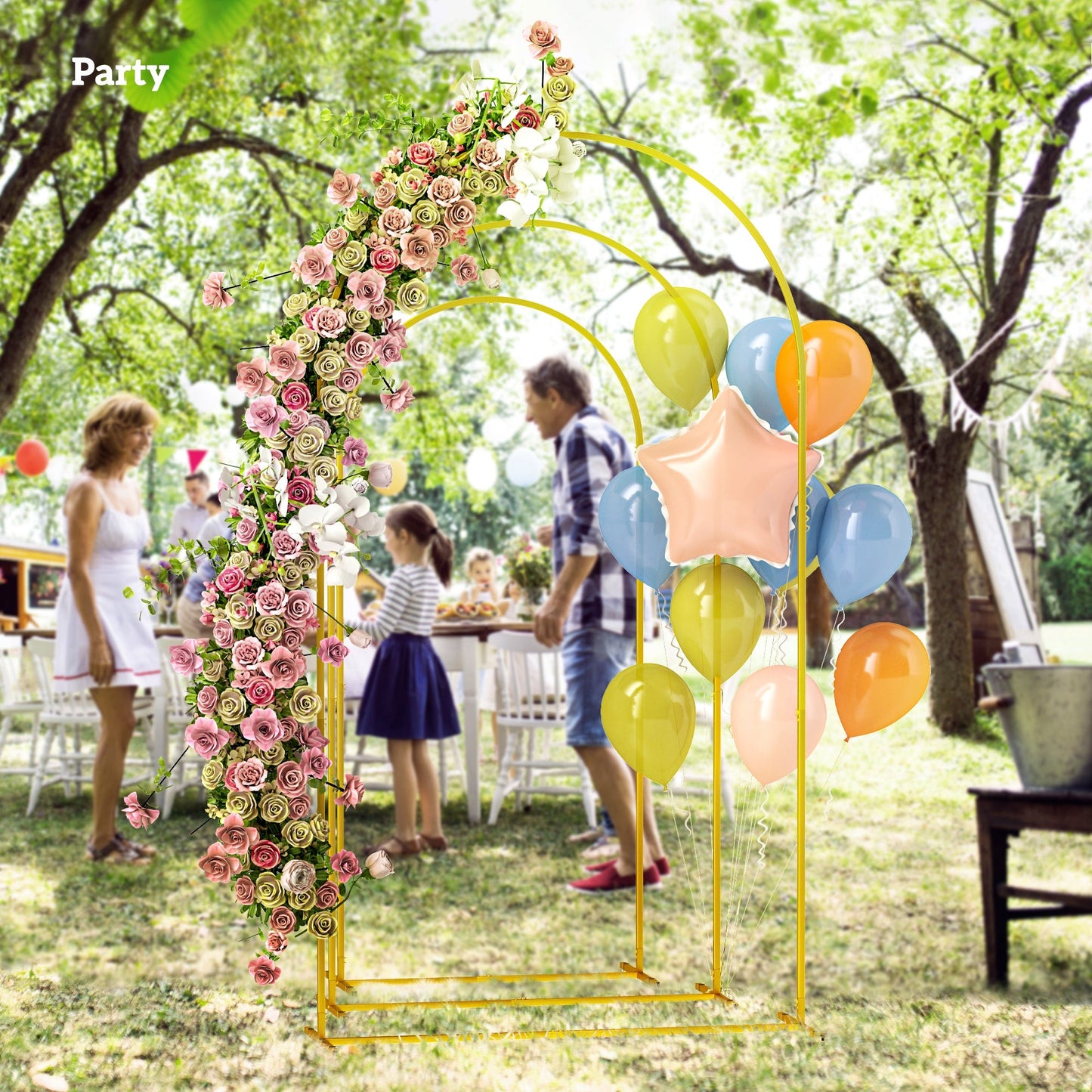 Wedding Arch, 7/6.5/6 ft Metal Balloon Arch Backdrop Stand Set of 3 for Birthday Party, Bridal Shower, Graduation, Ceremony, Banquet Decorations, Gold