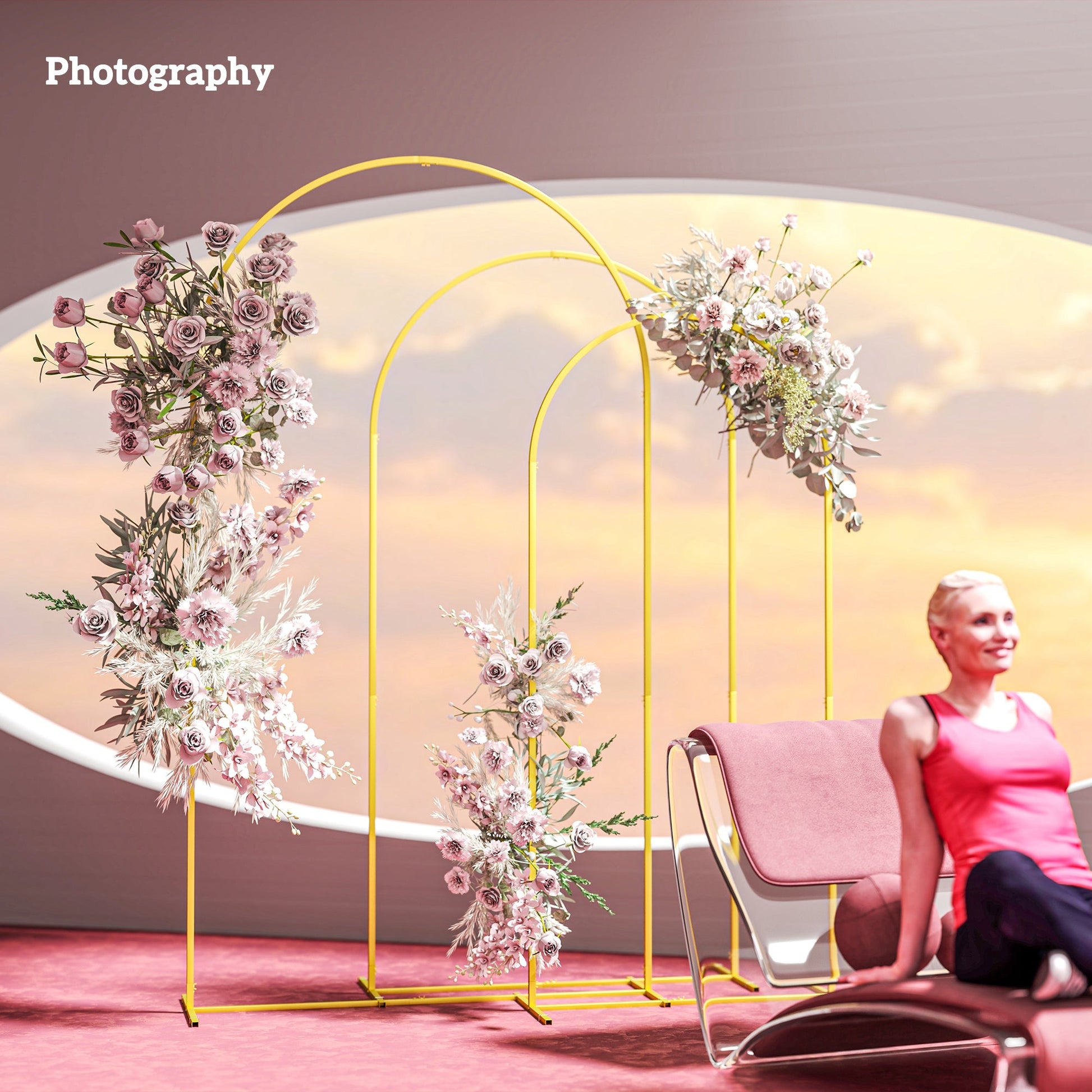 Wedding Arch, 7/6.5/6 ft Metal Balloon Arch Backdrop Stand Set of 3 for Birthday Party, Bridal Shower, Graduation, Ceremony, Banquet Decorations, Gold