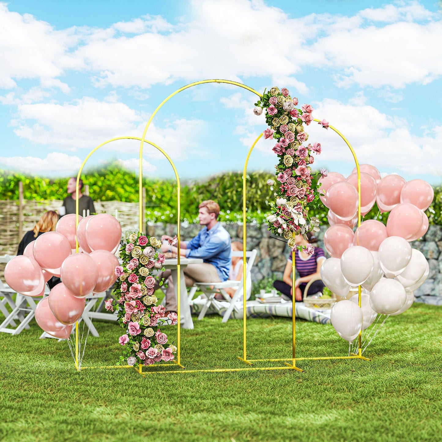 Wedding Arch, 7/6.5/6 ft Metal Balloon Arch Backdrop Stand Set of 3 for Birthday Party, Bridal Shower, Graduation, Ceremony, Banquet Decorations, Gold
