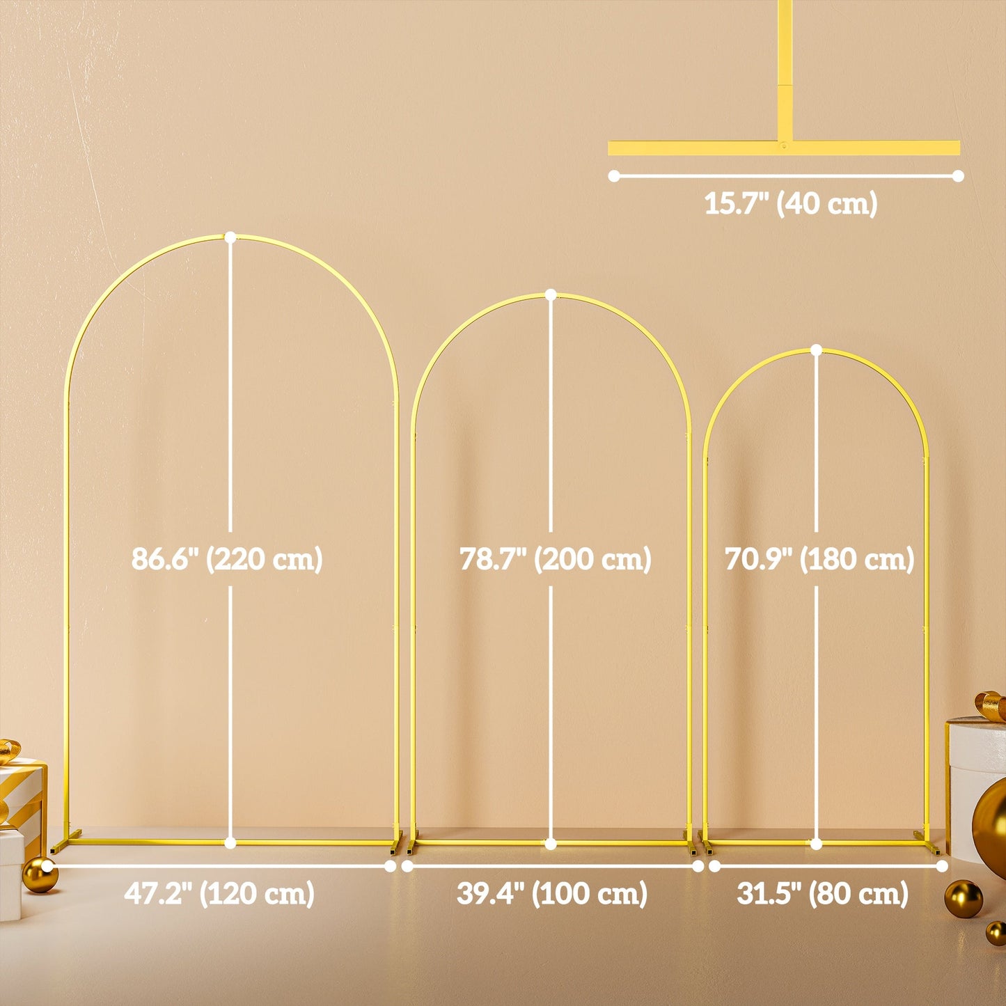 Wedding Arch, 7/6.5/6 ft Metal Balloon Arch Backdrop Stand Set of 3 for Birthday Party, Bridal Shower, Graduation, Ceremony, Banquet Decorations, Gold