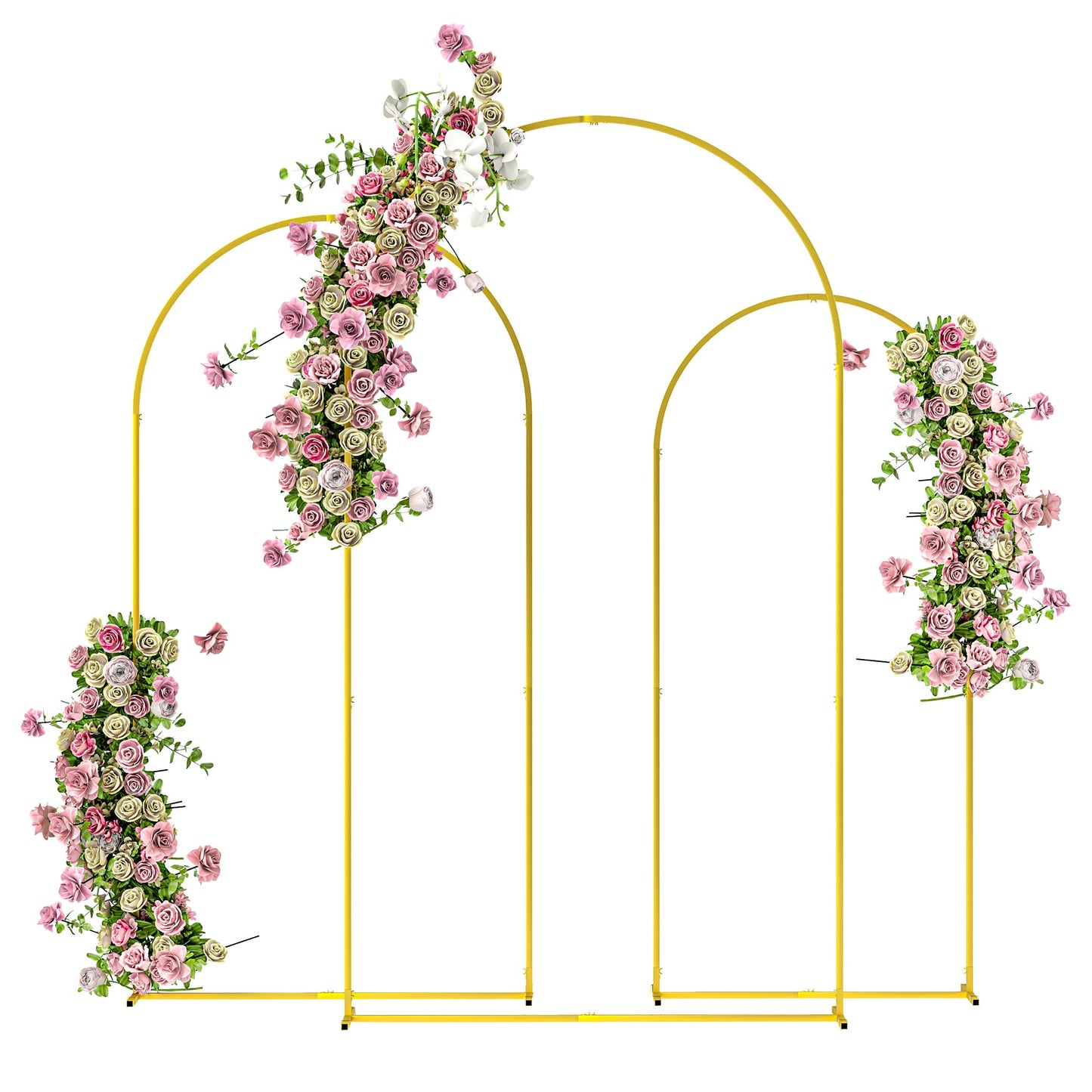 Wedding Arch, 7/6.5/6 ft Metal Balloon Arch Backdrop Stand Set of 3 for Birthday Party, Bridal Shower, Graduation, Ceremony, Banquet Decorations, Gold