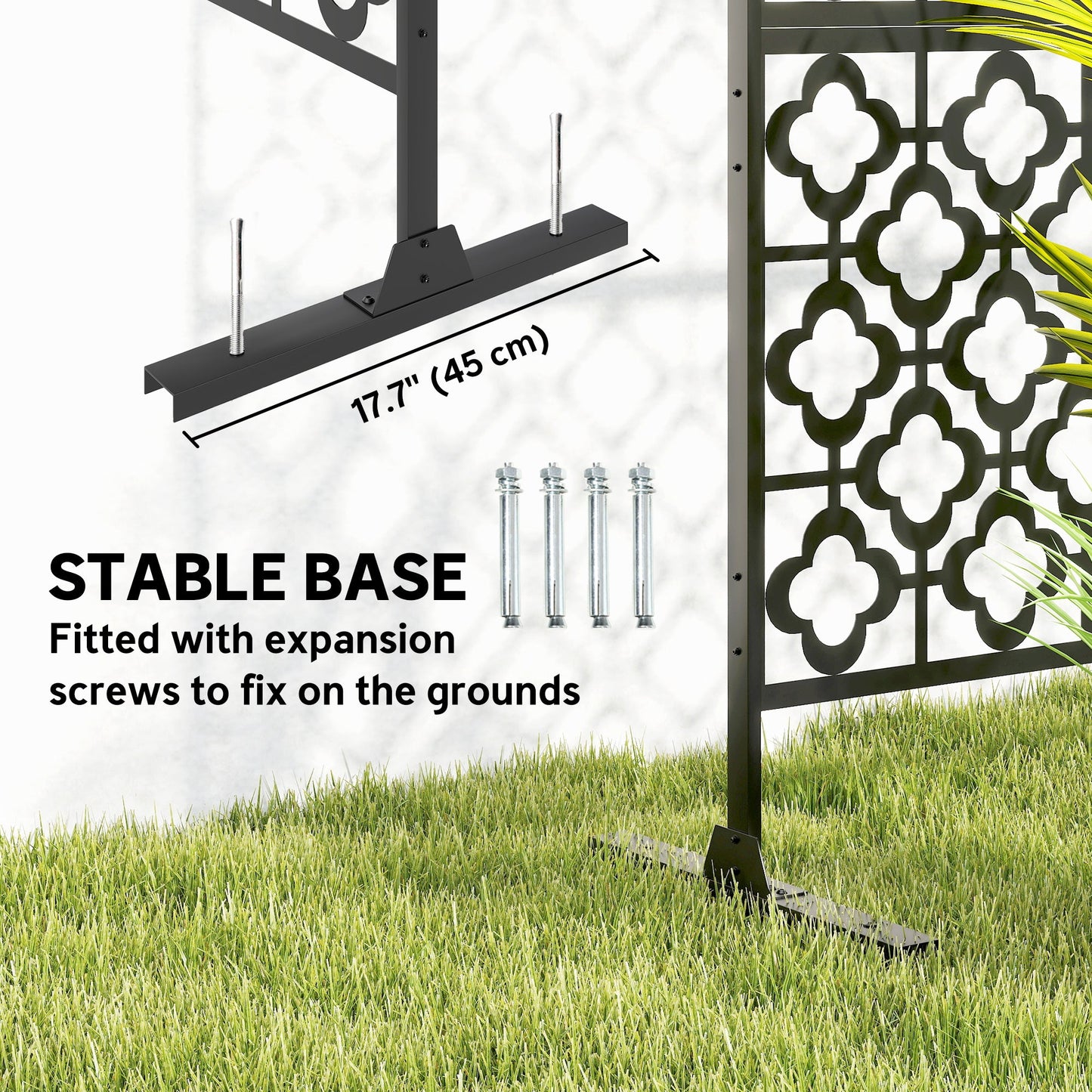 Metal Outdoor Privacy Screen, 78" x 48" Freestanding Outdoor Divider with Stand, Decorative Privacy Panel with Quatrefoil Cut-out Design for Garden Patio Backyard, Black