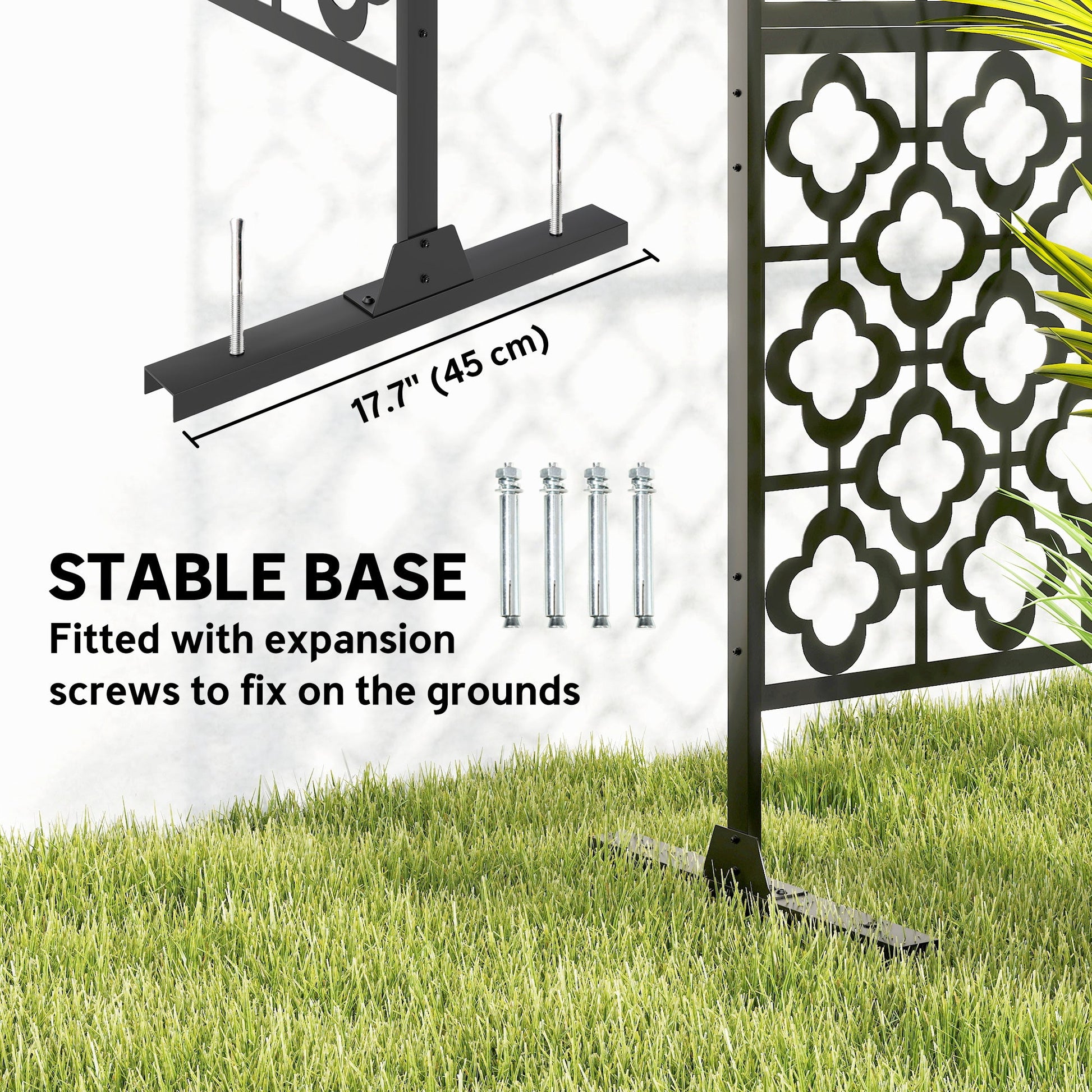 Metal Outdoor Privacy Screen, 78" x 48" Freestanding Outdoor Divider with Stand, Decorative Privacy Panel with Quatrefoil Cut-out Design for Garden Patio Backyard, Black