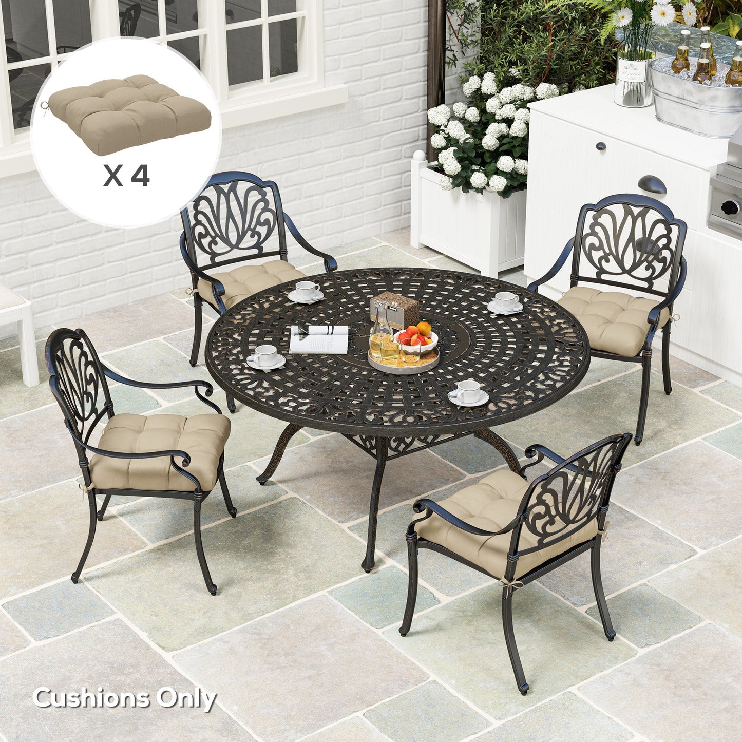 4-Piece Patio Chair Cushions Pillows, 19" x 19" x 4" Patio Cushions Set with Ties for Indoor Outdoor Garden Furniture