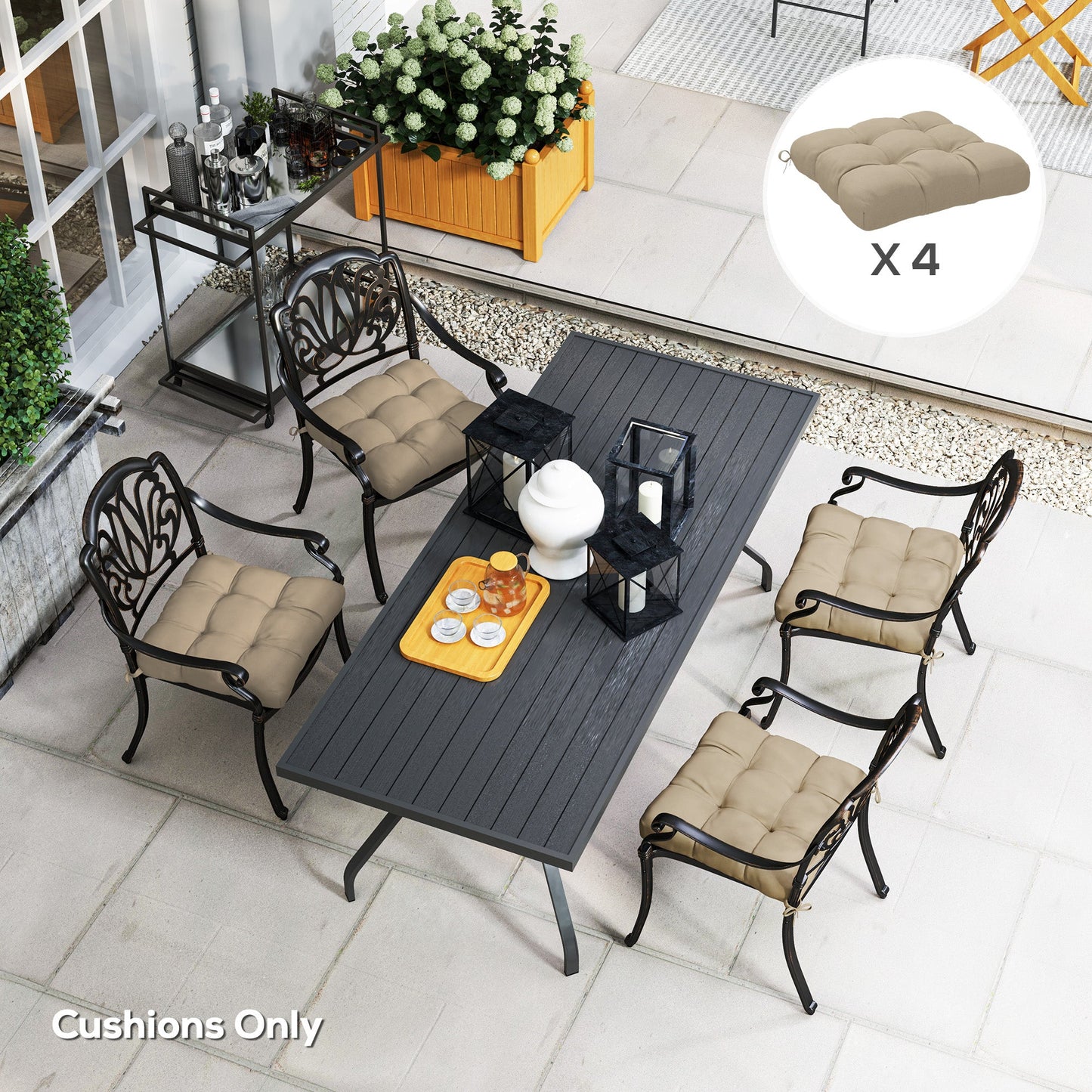 4-Piece Patio Chair Cushions Pillows, 19" x 19" x 4" Patio Cushions Set with Ties for Indoor Outdoor Garden Furniture