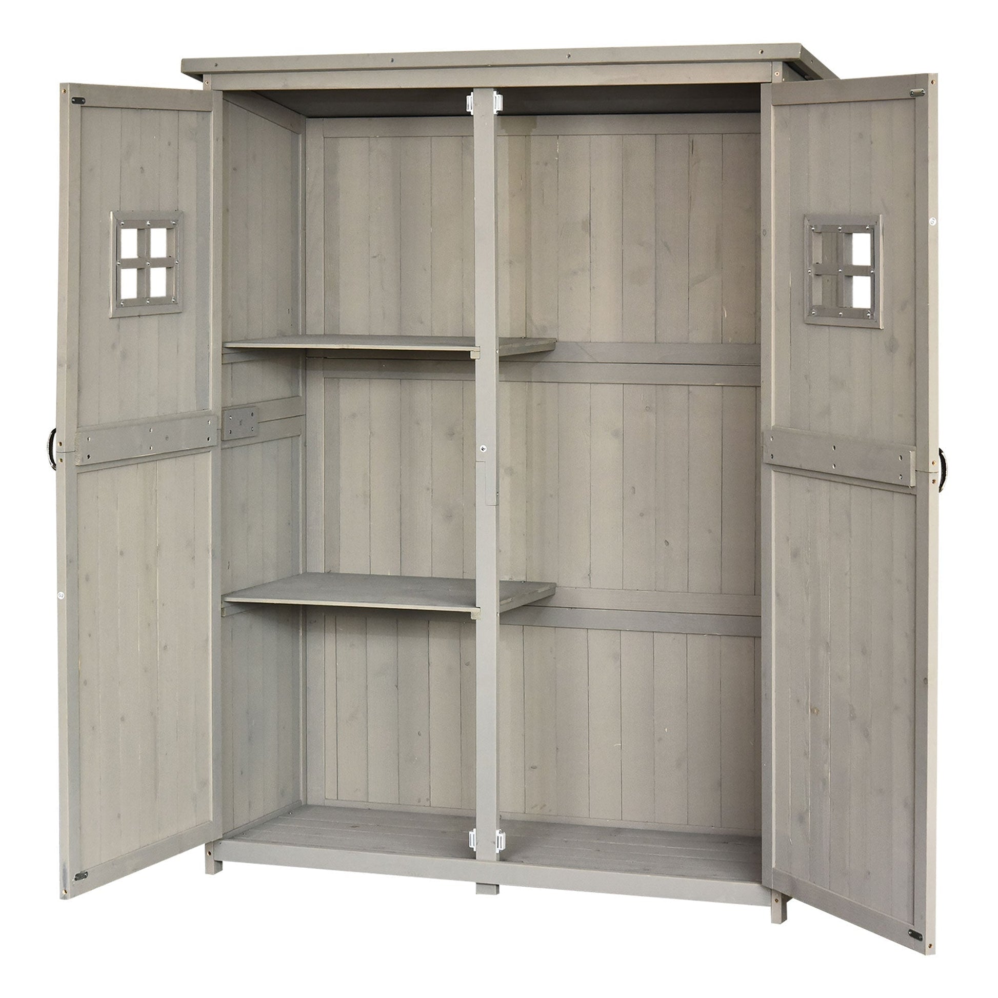 4 x 1.5ft Wooden Garden Shed with Two Windows, Outdoor Tool Storage Cabinet Organizer, Double Door, Grey