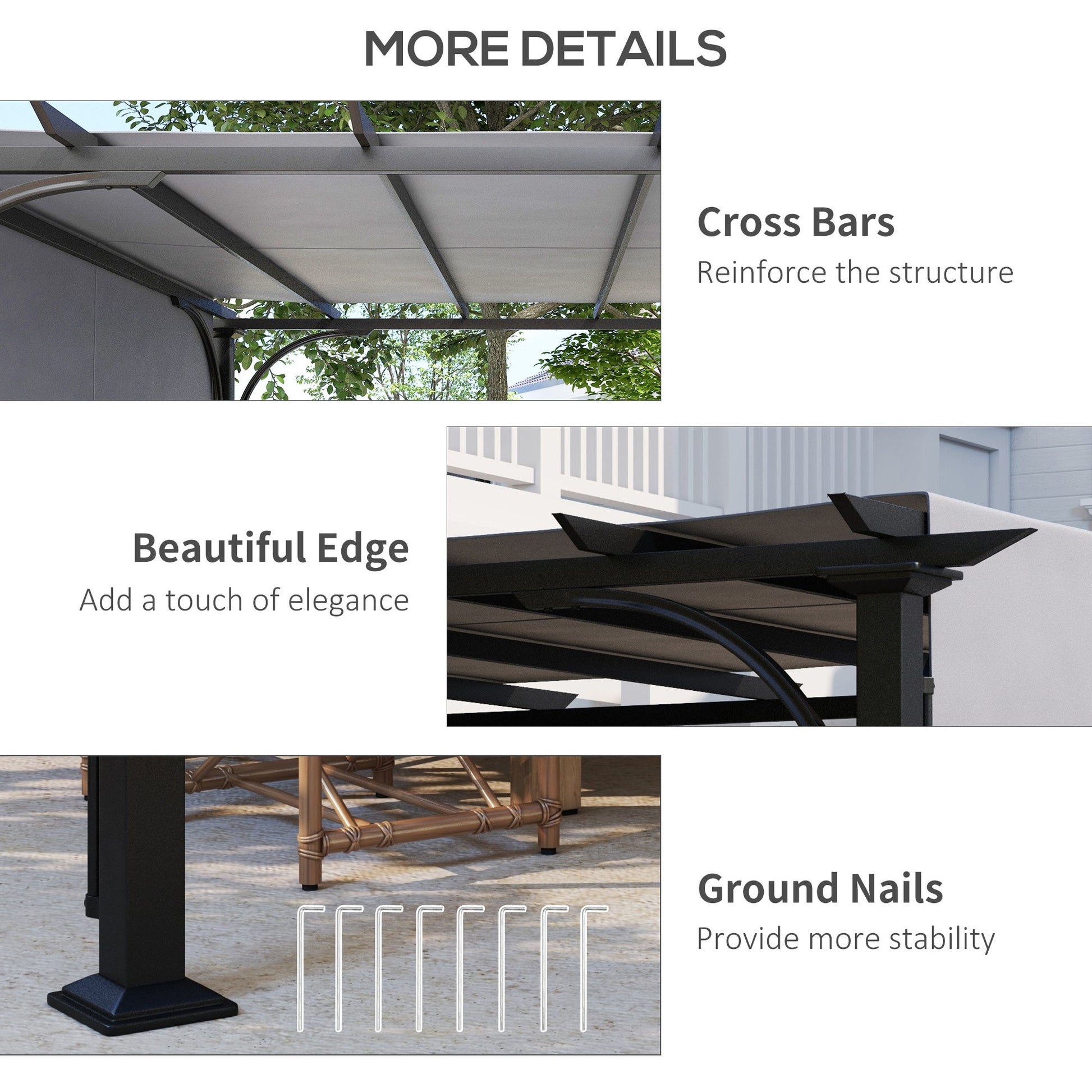 10' x 10' Outdoor Pergola Patio Gazebo Canopy Sun Shelter with Steel Frame, Grey