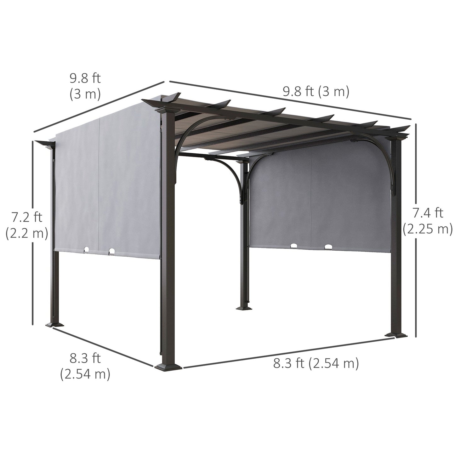 10' x 10' Outdoor Pergola Patio Gazebo Canopy Sun Shelter with Steel Frame, Grey