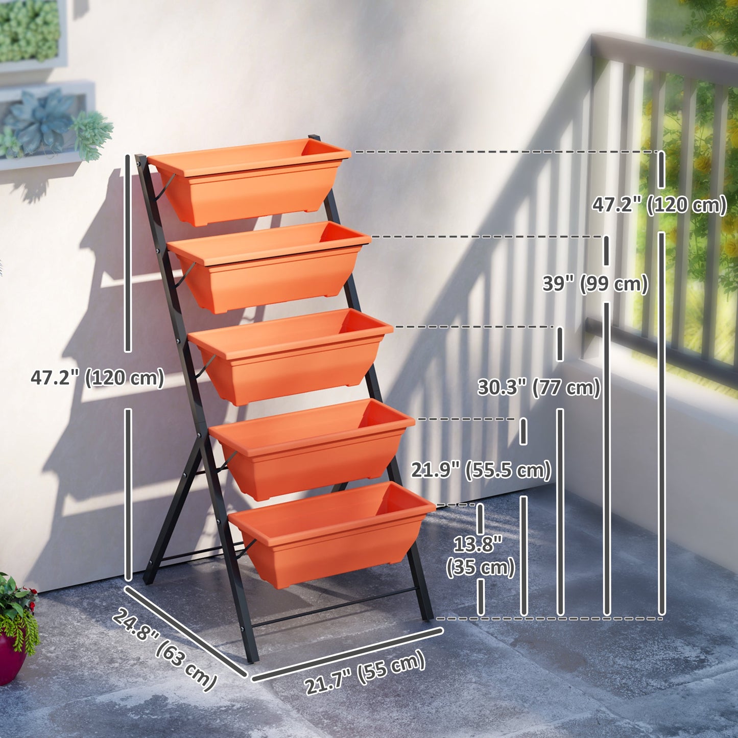 5-Tier Raised Garden Bed with 5 Planter Boxes, Outdoor Plant Stand Grow Containers with Leaking Holes for Balcony Patio Outdoor, Red
