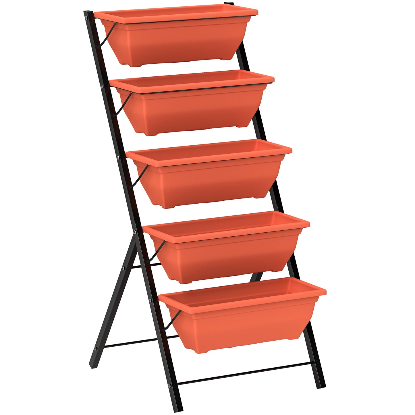 5-Tier Raised Garden Bed with 5 Planter Boxes, Outdoor Plant Stand Grow Containers with Leaking Holes for Balcony Patio Outdoor, Red