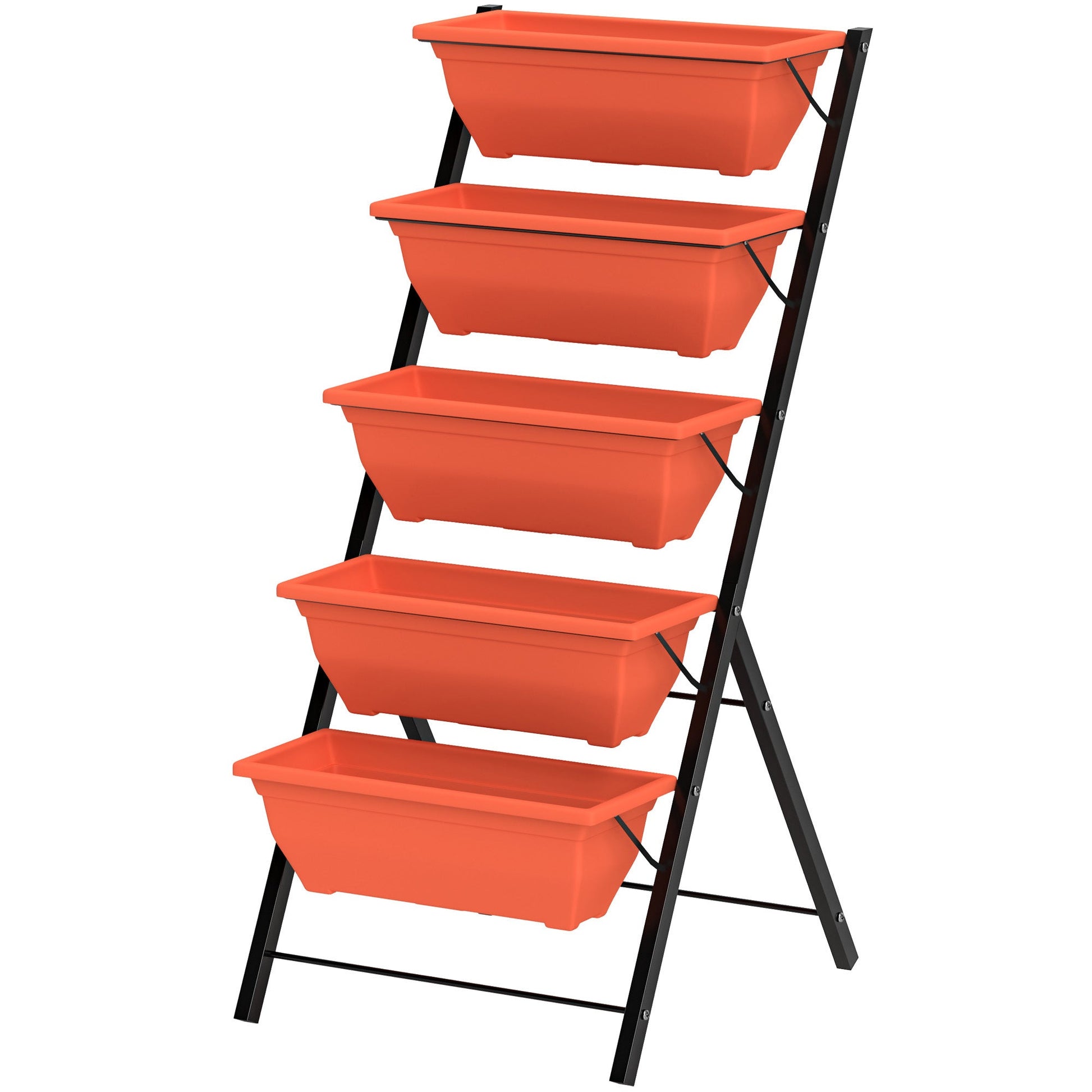 5-Tier Raised Garden Bed with 5 Planter Boxes, Outdoor Plant Stand Grow Containers with Leaking Holes for Balcony Patio Outdoor, Red
