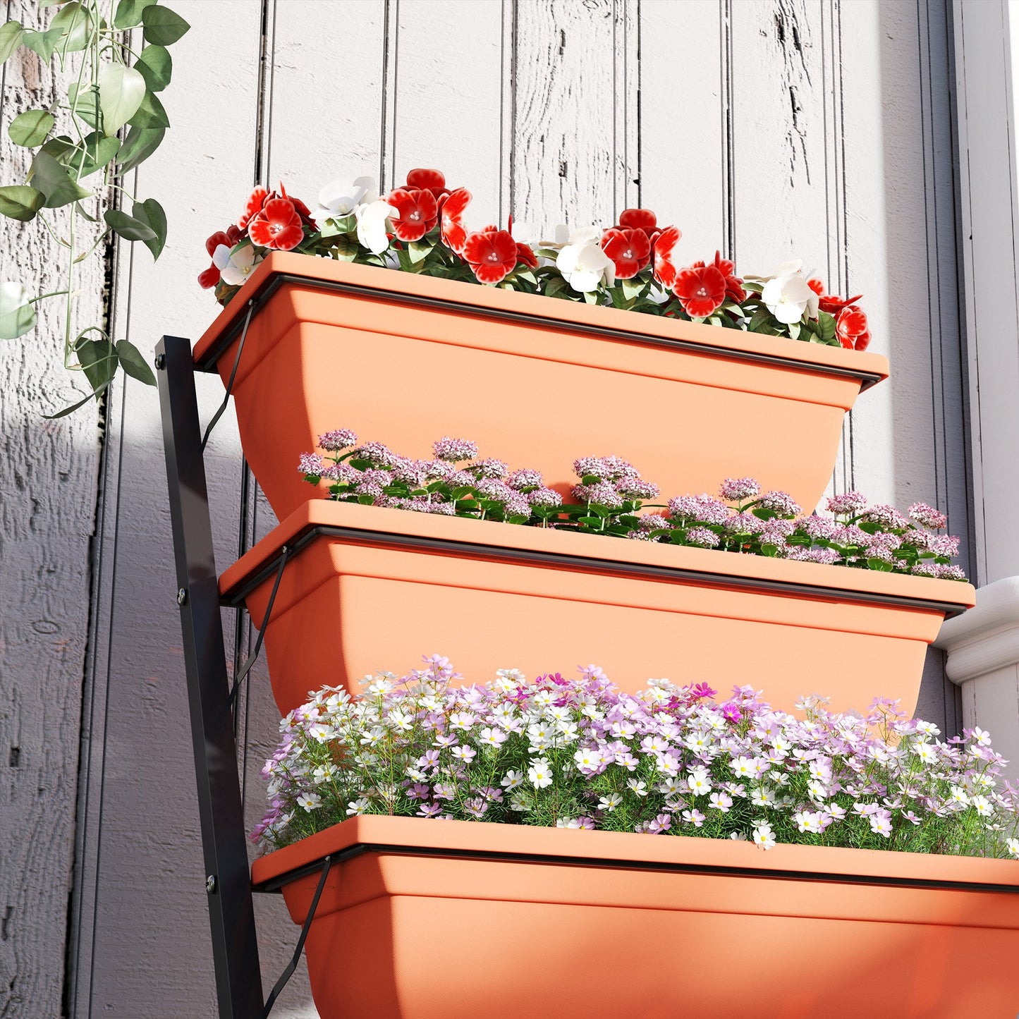 5-Tier Raised Garden Bed with 5 Planter Boxes, Outdoor Plant Stand Grow Containers with Leaking Holes for Balcony Patio Outdoor, Red