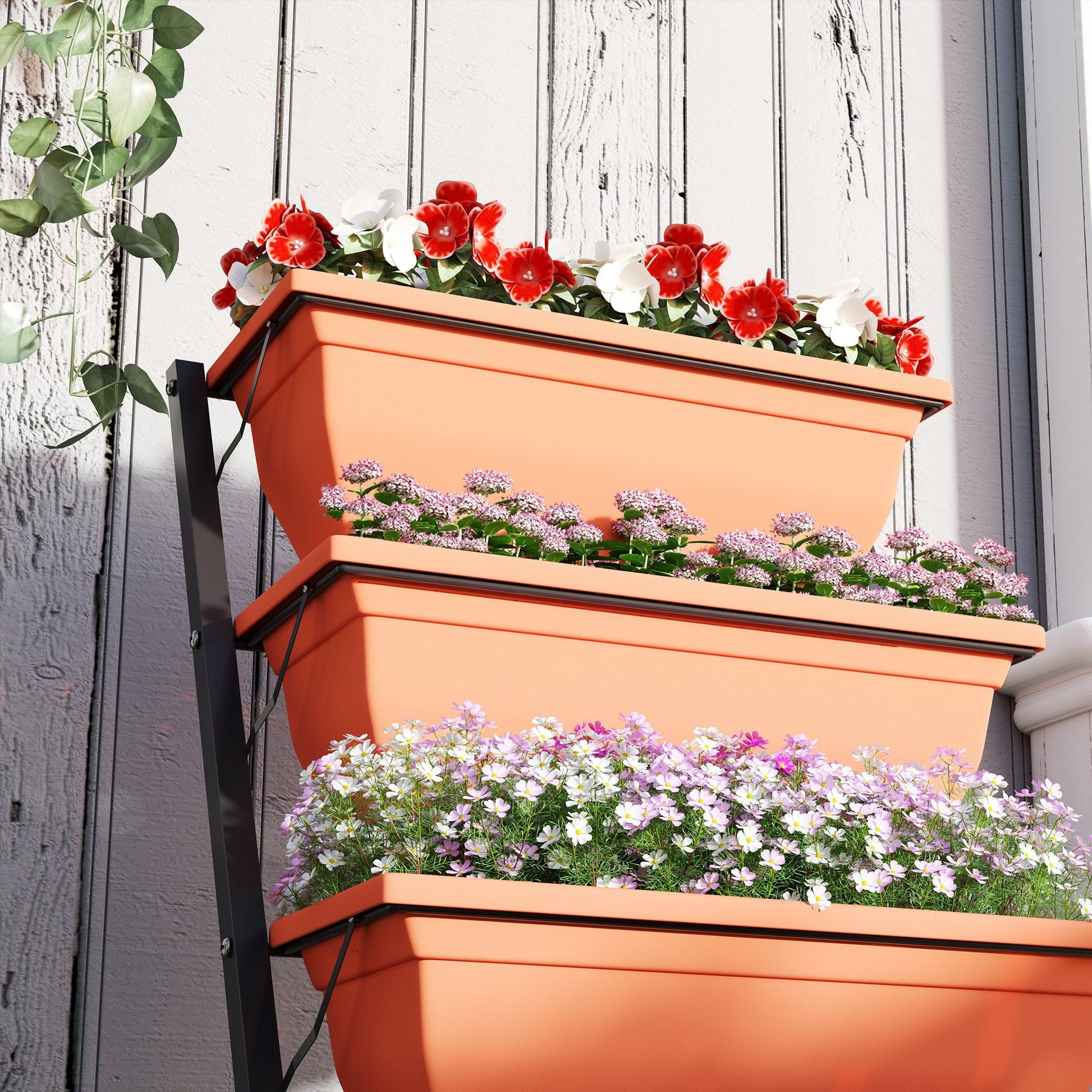 5-Tier Raised Garden Bed with 5 Planter Boxes, Outdoor Plant Stand Grow Containers with Leaking Holes for Balcony Patio Outdoor, Red