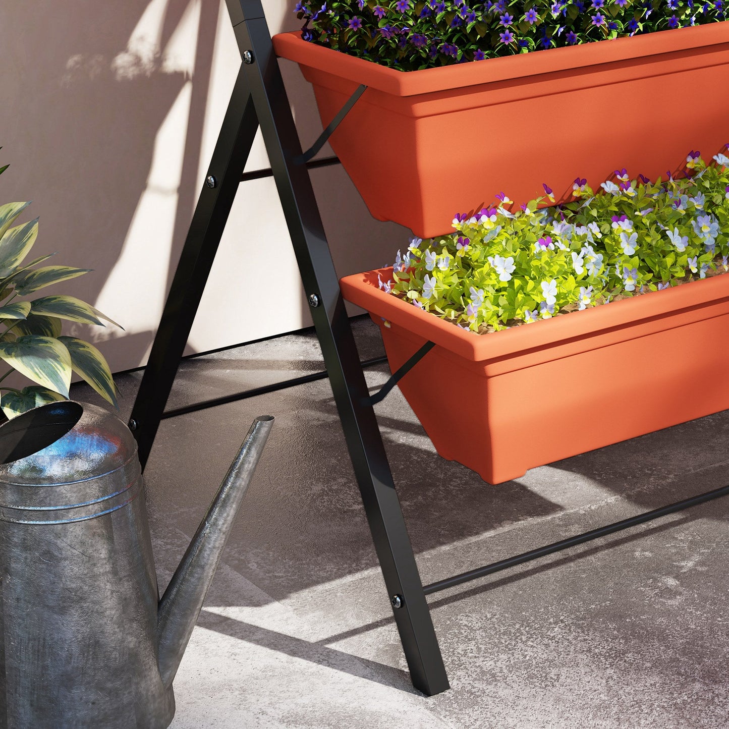 5-Tier Raised Garden Bed with 5 Planter Boxes, Outdoor Plant Stand Grow Containers with Leaking Holes for Balcony Patio Outdoor, Red