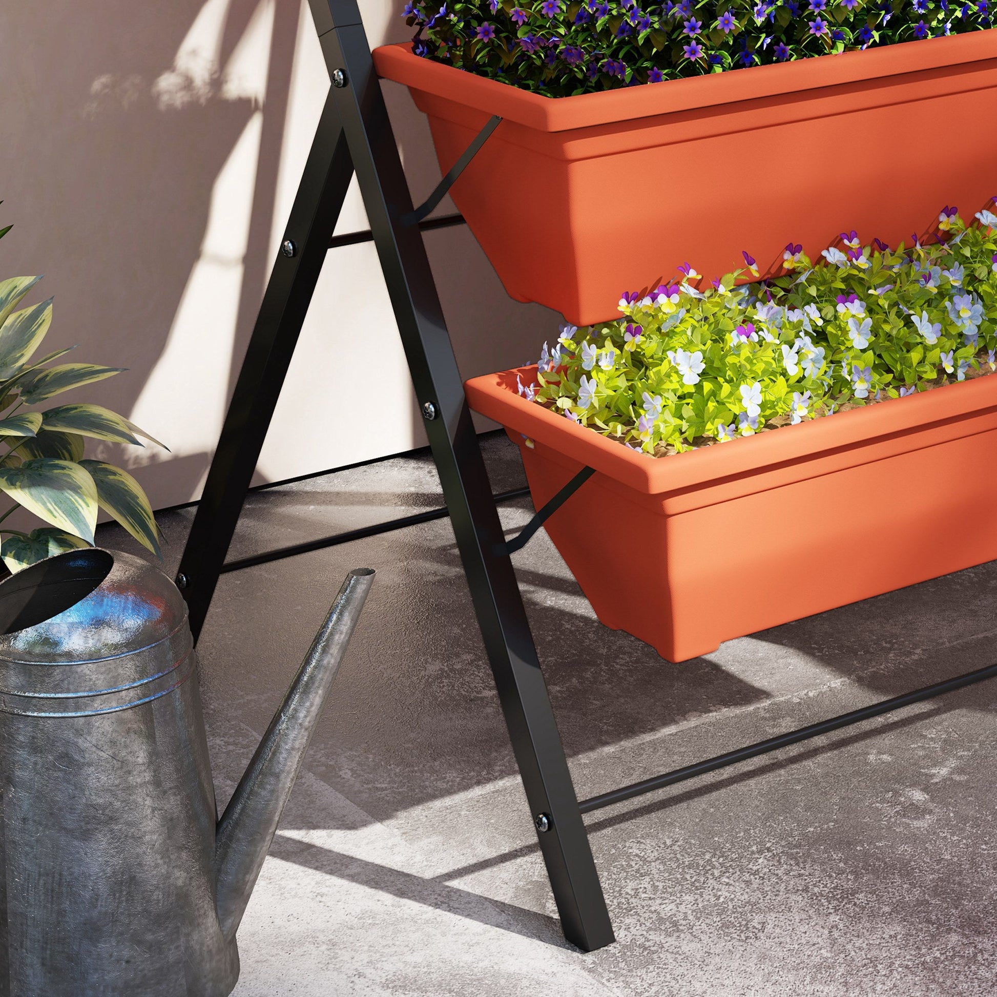 5-Tier Raised Garden Bed with 5 Planter Boxes, Outdoor Plant Stand Grow Containers with Leaking Holes for Balcony Patio Outdoor, Red