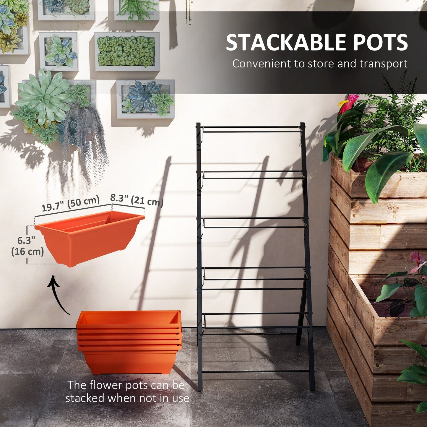 5-Tier Raised Garden Bed with 5 Planter Boxes, Outdoor Plant Stand Grow Containers with Leaking Holes for Balcony Patio Outdoor, Red