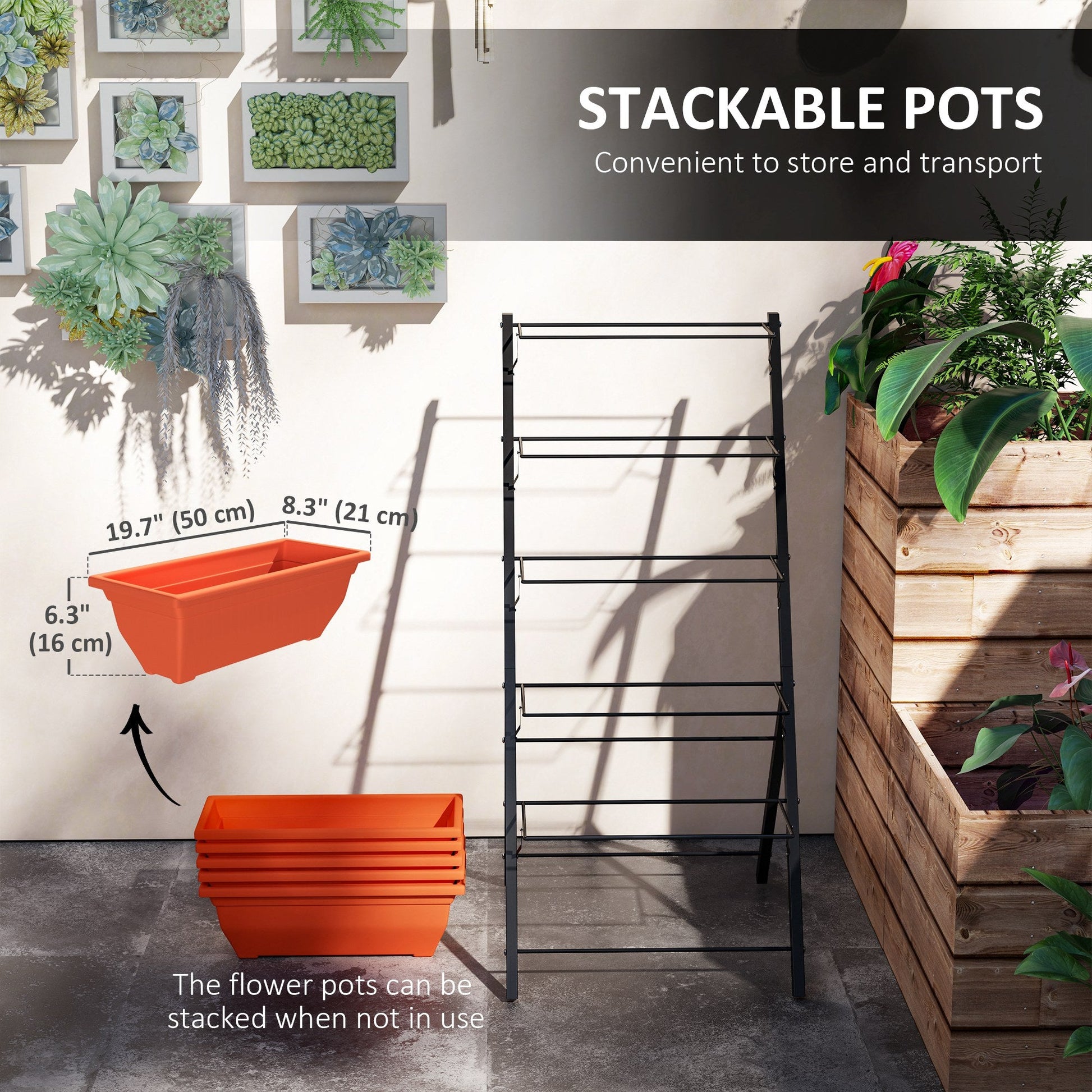 5-Tier Raised Garden Bed with 5 Planter Boxes, Outdoor Plant Stand Grow Containers with Leaking Holes for Balcony Patio Outdoor, Red