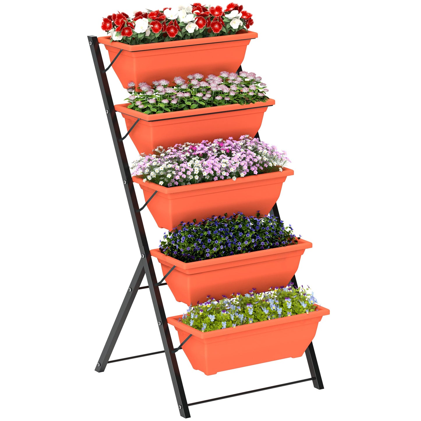 5-Tier Raised Garden Bed with 5 Planter Boxes, Outdoor Plant Stand Grow Containers with Leaking Holes for Balcony Patio Outdoor, Red