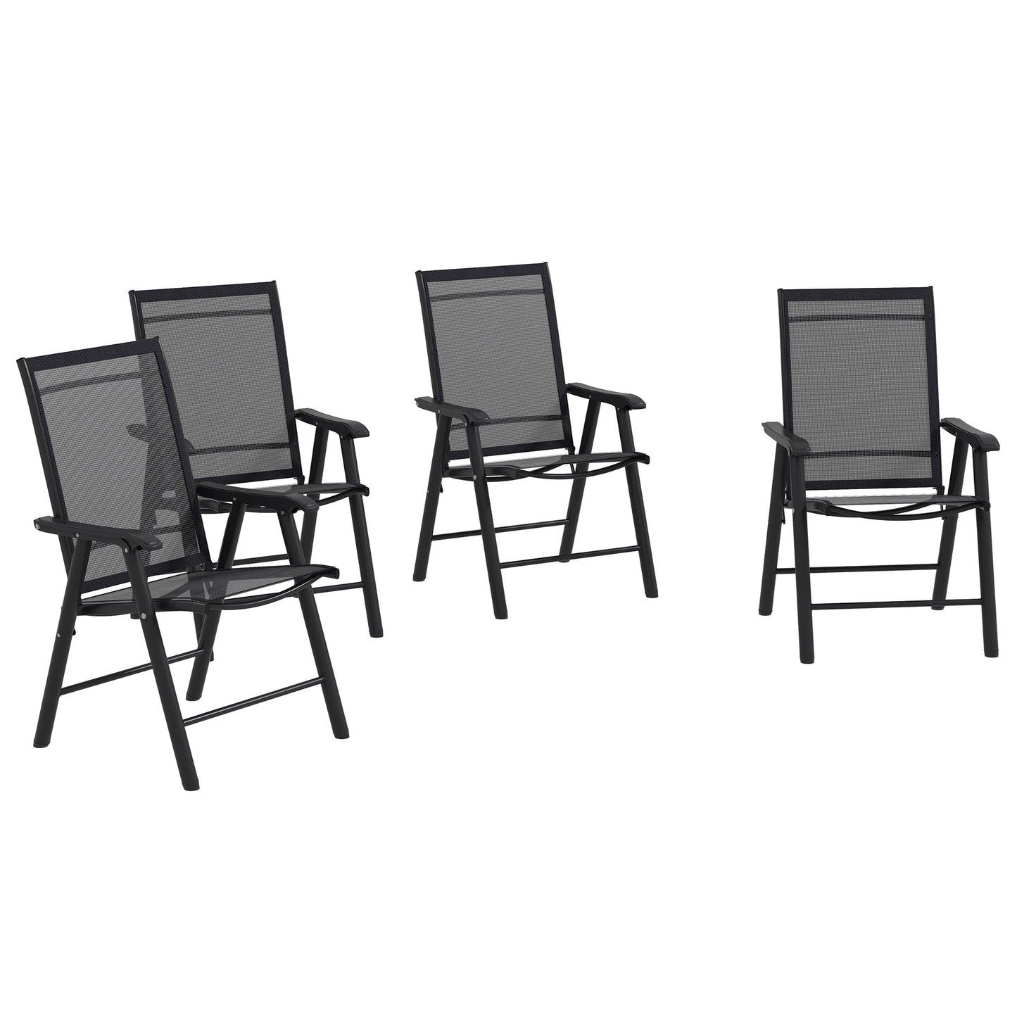 4-Piece Folding Dining Chair Set for Relaxing on Patio, Balcony, or Garden, Comfortable Outdoor Furniture with Armrests, Black