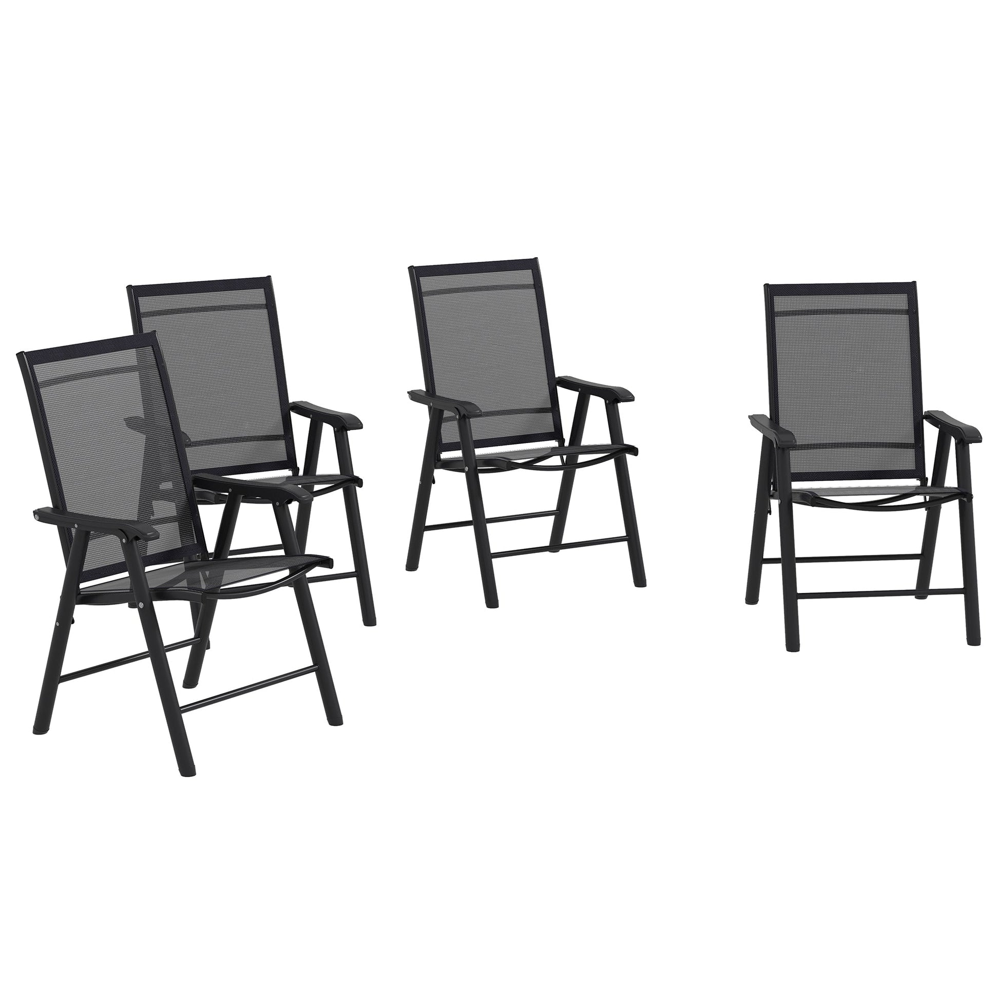 4-Piece Folding Dining Chair Set for Relaxing on Patio, Balcony, or Garden, Comfortable Outdoor Furniture with Armrests, Black
