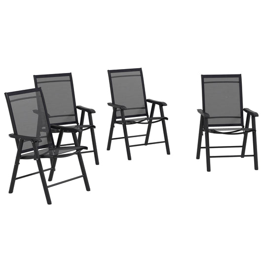 4-Piece Folding Dining Chair Set for Relaxing on Patio, Balcony, or Garden, Comfortable Outdoor Furniture with Armrests, Black