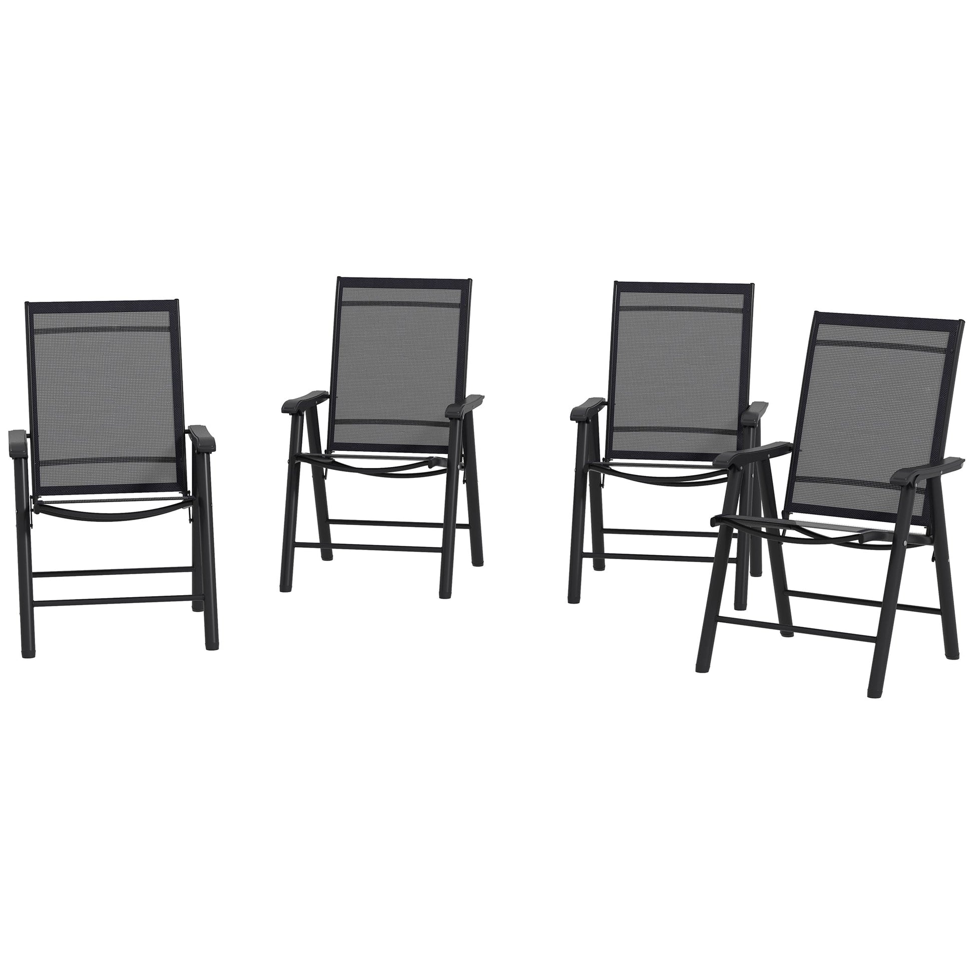 4-Piece Folding Dining Chair Set for Relaxing on Patio, Balcony, or Garden, Comfortable Outdoor Furniture with Armrests, Black