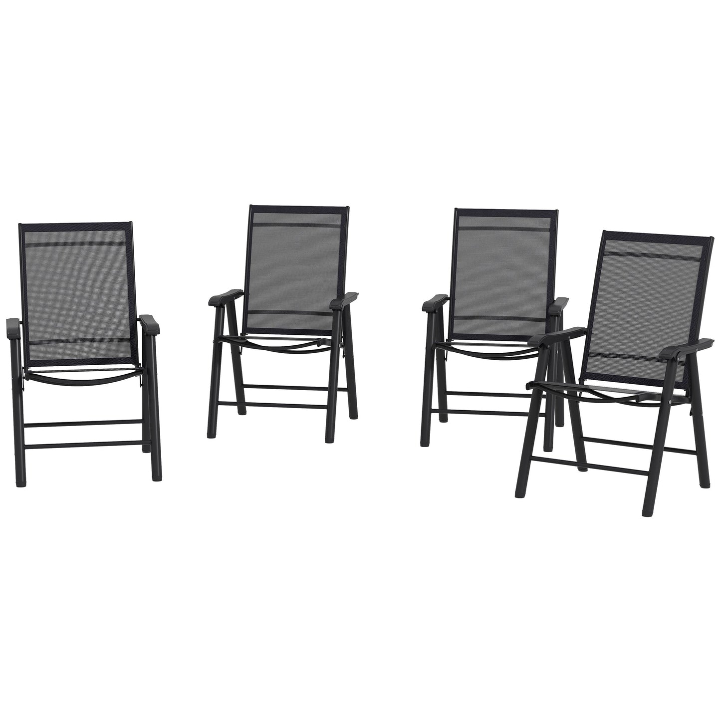 4-Piece Folding Dining Chair Set for Relaxing on Patio, Balcony, or Garden, Comfortable Outdoor Furniture with Armrests, Black