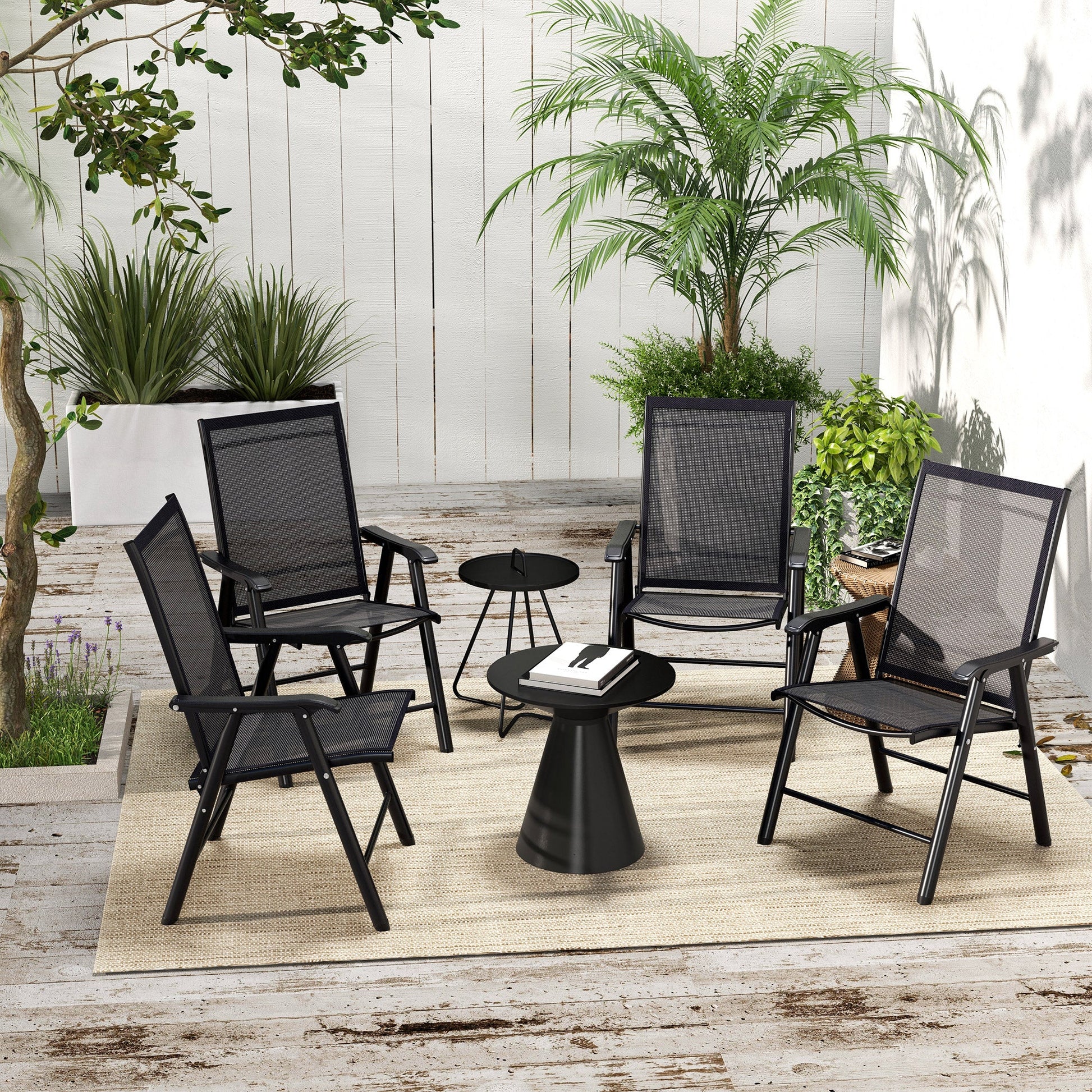 4-Piece Folding Dining Chair Set for Relaxing on Patio, Balcony, or Garden, Comfortable Outdoor Furniture with Armrests, Black