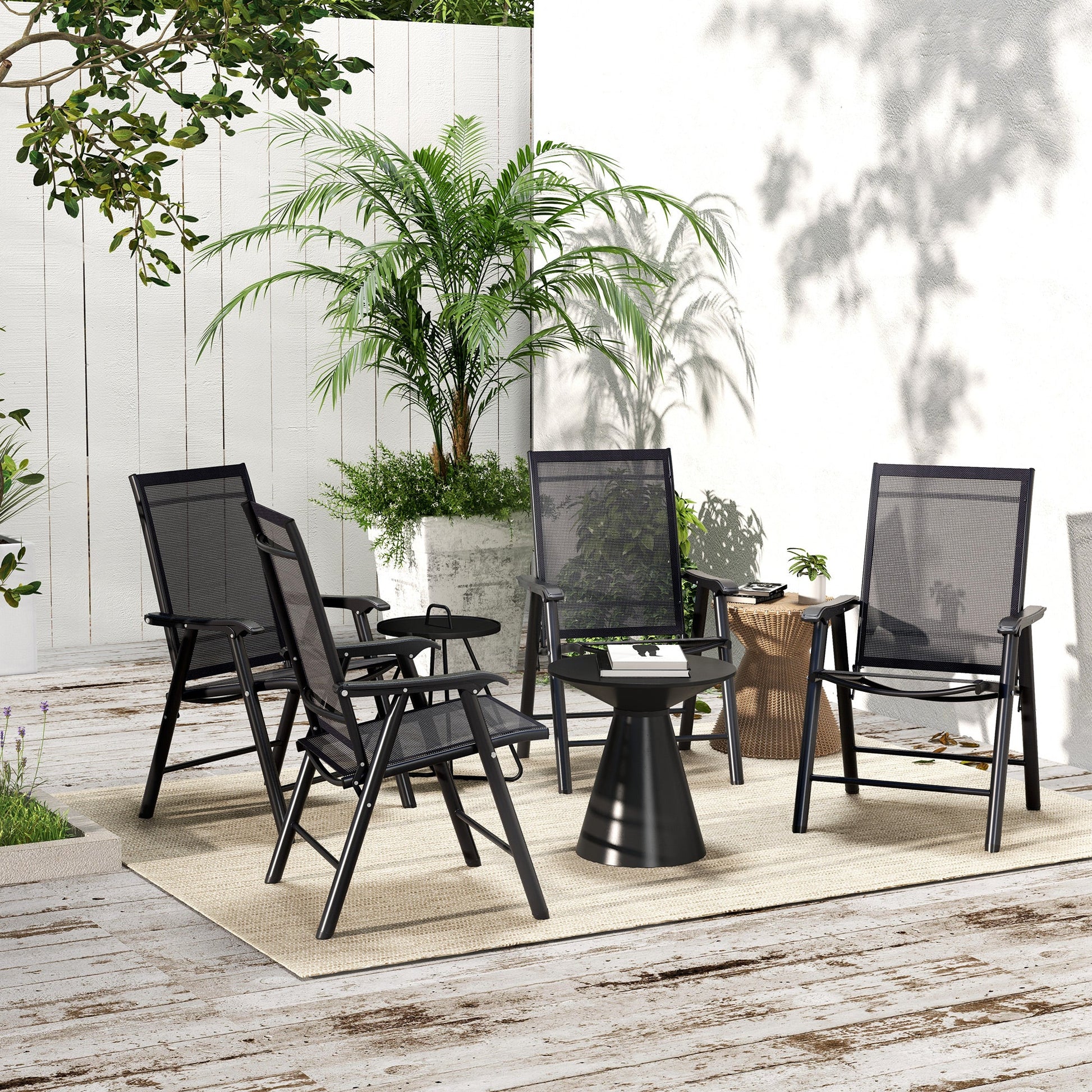 4-Piece Folding Dining Chair Set for Relaxing on Patio, Balcony, or Garden, Comfortable Outdoor Furniture with Armrests, Black