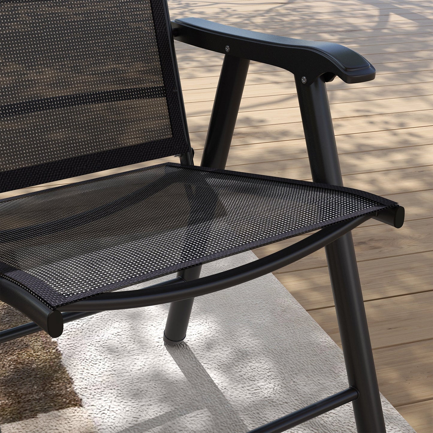 4-Piece Folding Dining Chair Set for Relaxing on Patio, Balcony, or Garden, Comfortable Outdoor Furniture with Armrests, Black