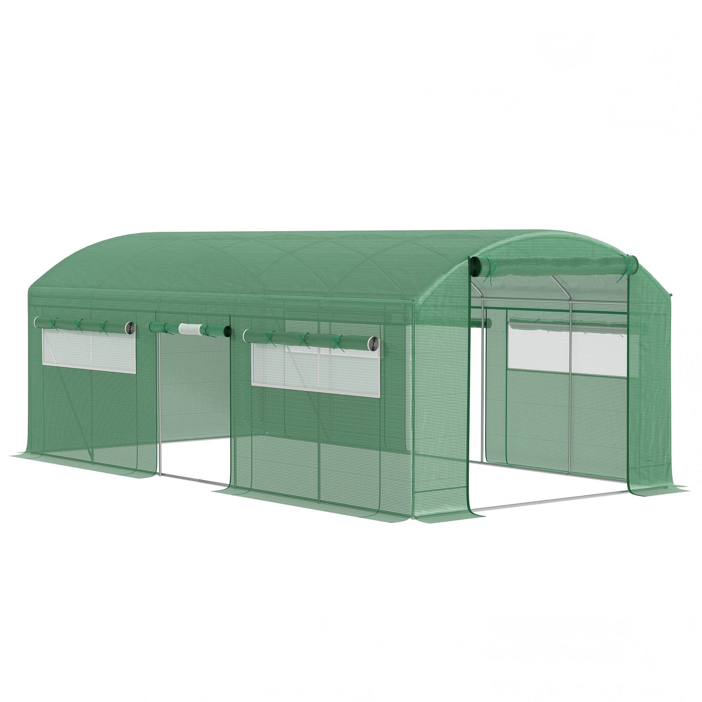 19.5' x 10' x 7.5' Walk-in Tunnel Greenhouse with 3 Roll-Up Doors and Large Mesh Windows, Outdoor Green House, Plant Hot House Tent with Galvanized Steel Frame, Green