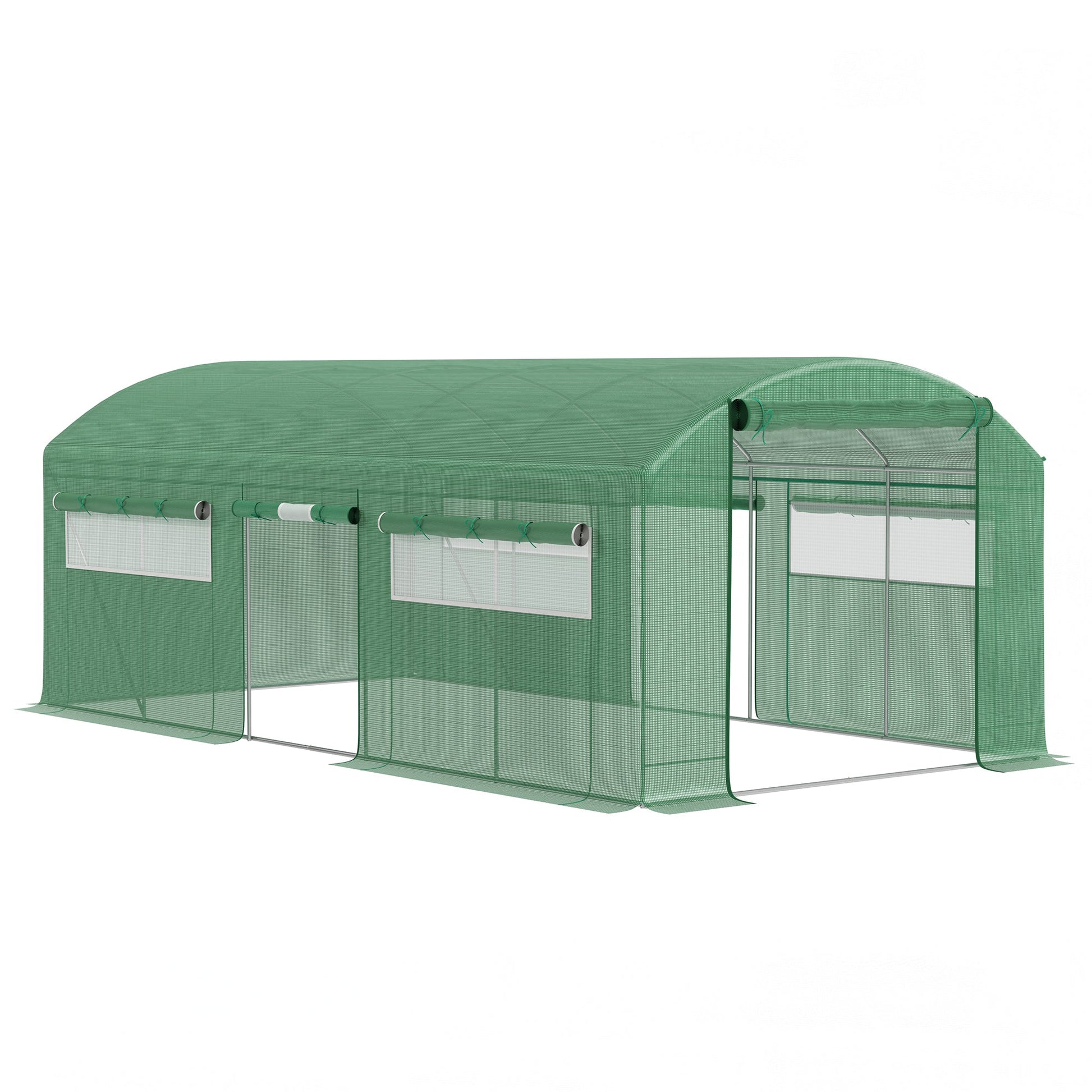 19.5' x 10' x 7.5' Walk-in Tunnel Greenhouse with 3 Roll-Up Doors and Large Mesh Windows, Outdoor Green House, Plant Hot House Tent with Galvanized Steel Frame, Green