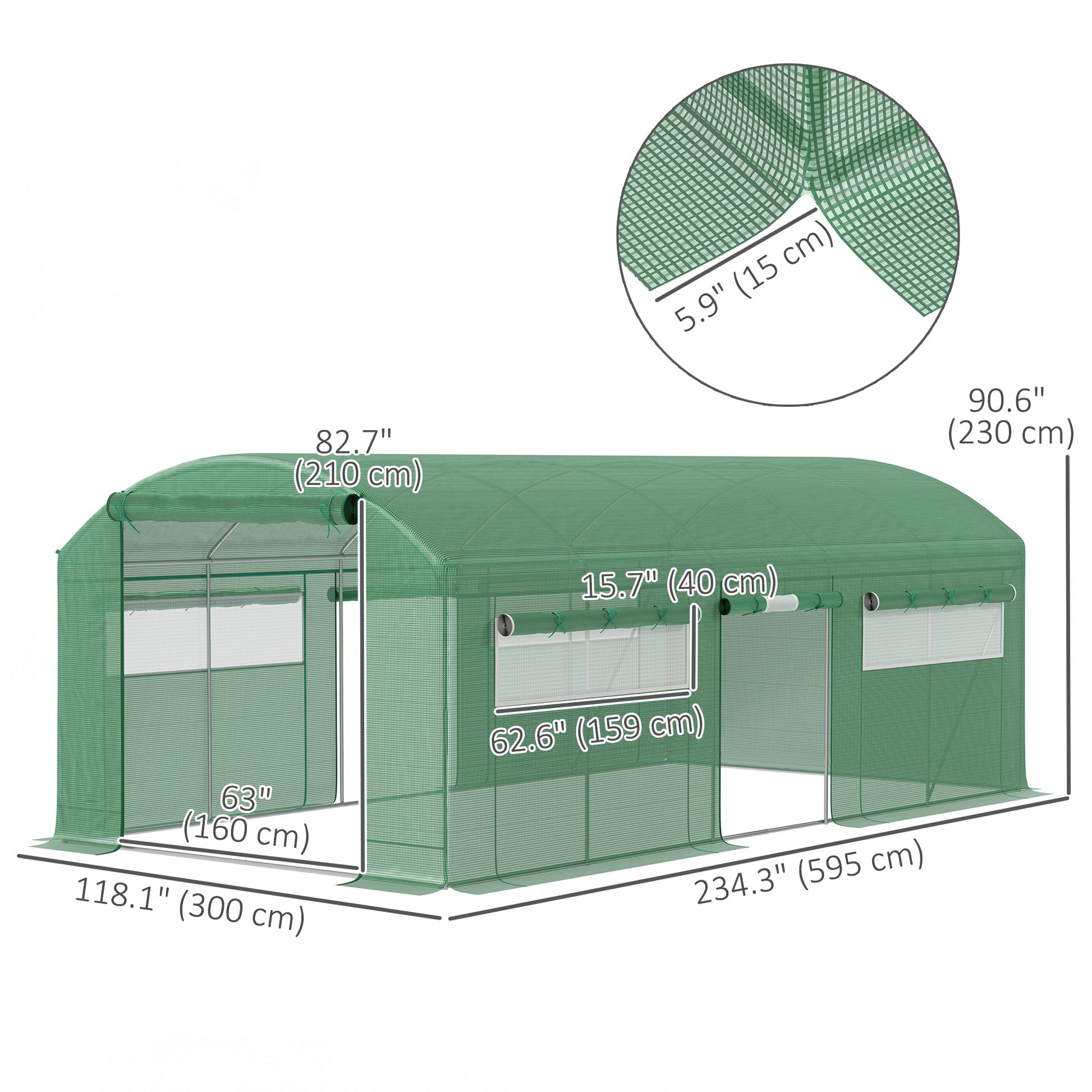 19.5' x 10' x 7.5' Walk-in Tunnel Greenhouse with 3 Roll-Up Doors and Large Mesh Windows, Outdoor Green House, Plant Hot House Tent with Galvanized Steel Frame, Green