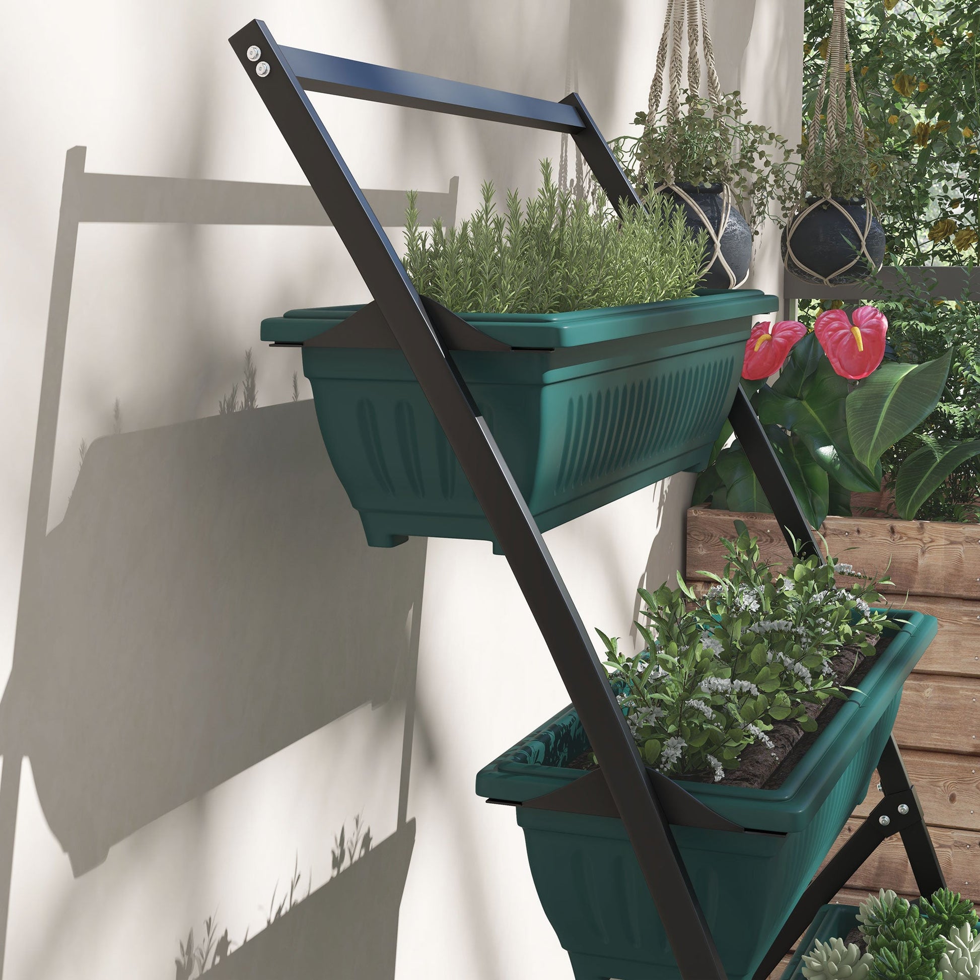 4-Tier Vertical Raised Garden Bed with 4 Planter Boxes, Outdoor Plant Stand Grow Container with Leaking Holes for Balcony Patio Outdoor, Green