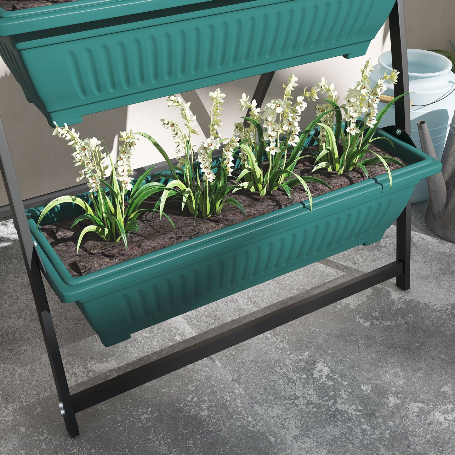 4-Tier Vertical Raised Garden Bed with 4 Planter Boxes, Outdoor Plant Stand Grow Container with Leaking Holes for Balcony Patio Outdoor, Green