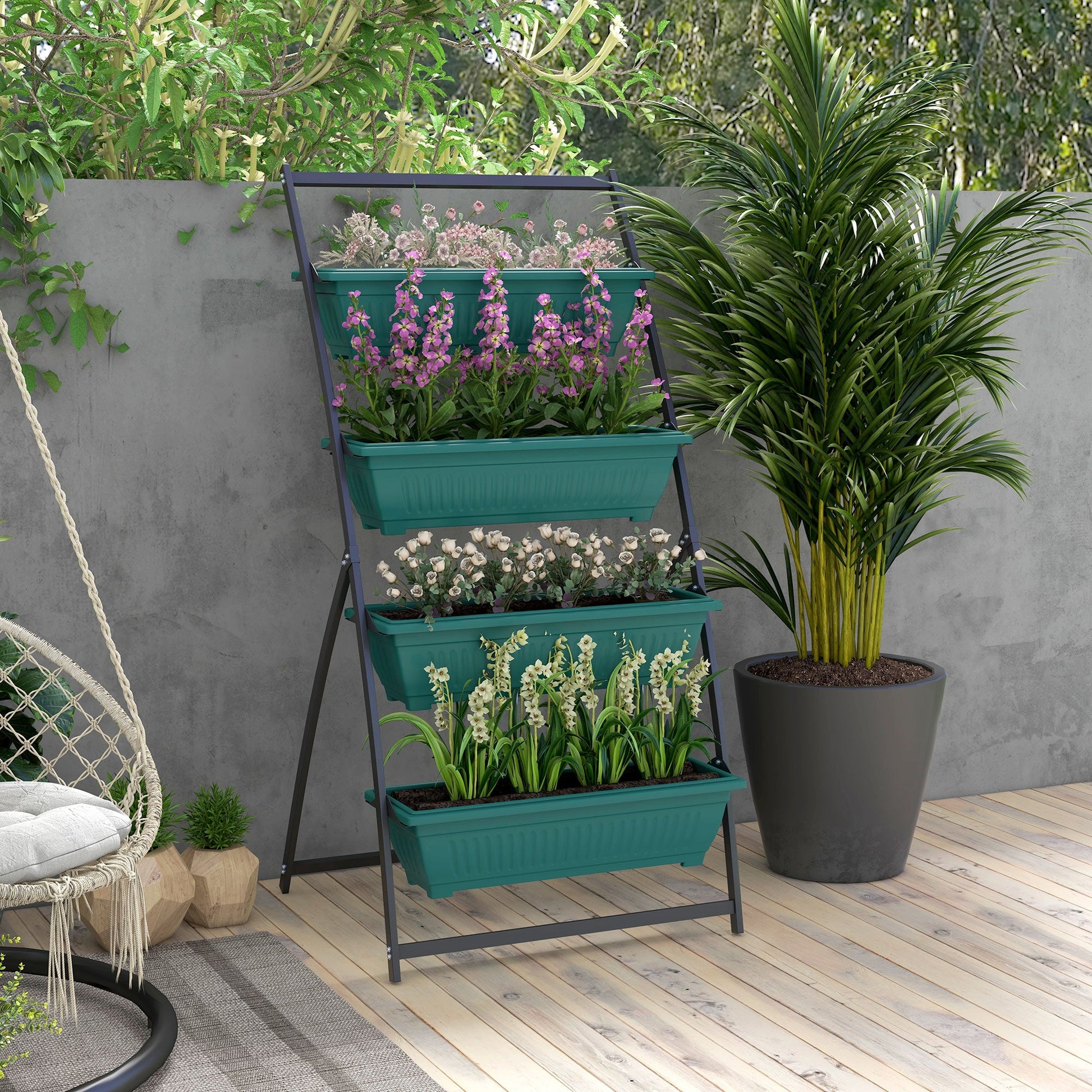 4-Tier Vertical Raised Garden Bed with 4 Planter Boxes, Outdoor Plant Stand Grow Container with Leaking Holes for Balcony Patio Outdoor, Green