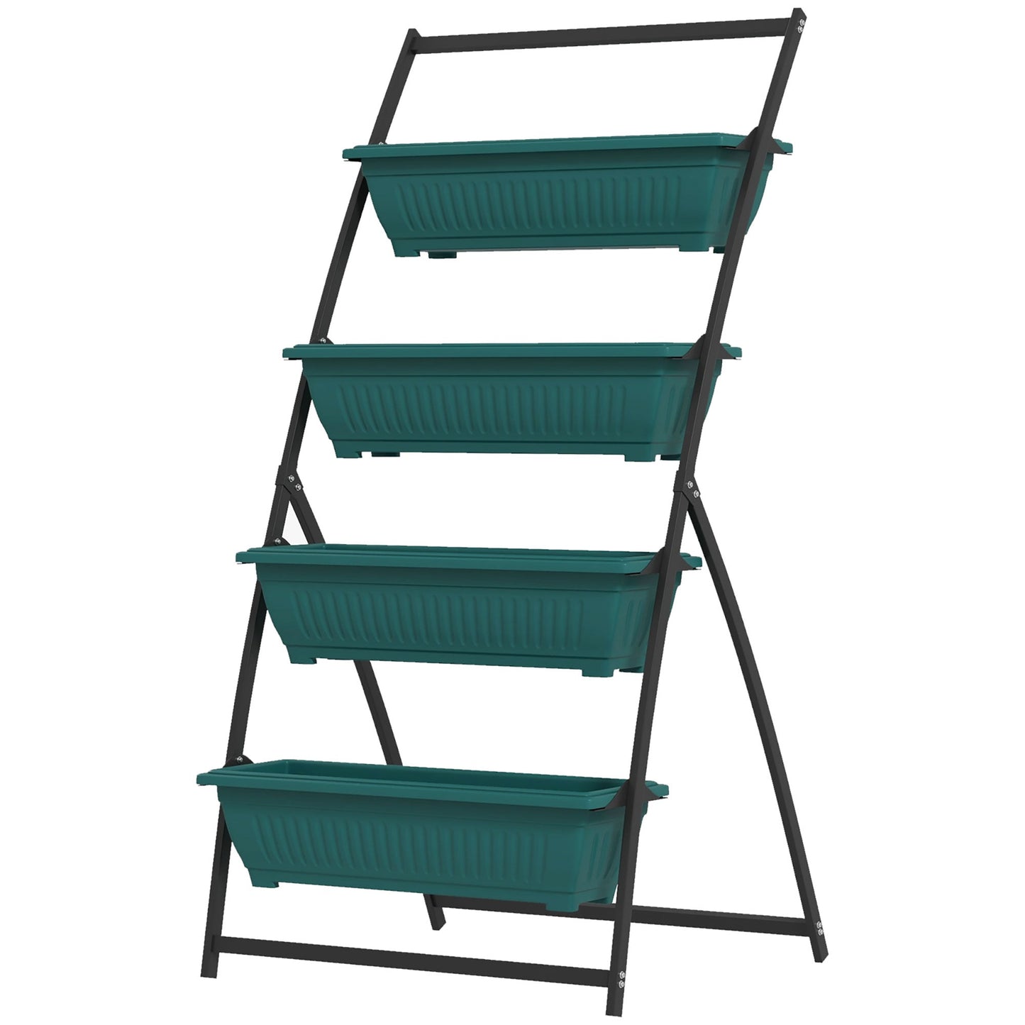 4-Tier Vertical Raised Garden Bed with 4 Planter Boxes, Outdoor Plant Stand Grow Container with Leaking Holes for Balcony Patio Outdoor, Green