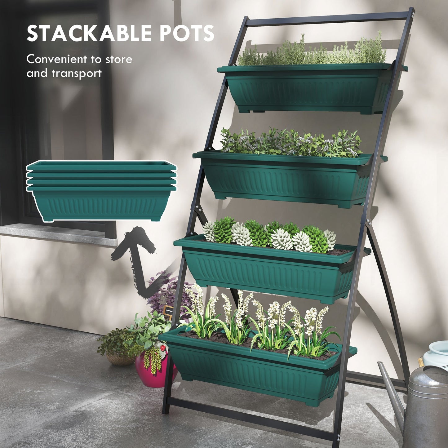4-Tier Vertical Raised Garden Bed with 4 Planter Boxes, Outdoor Plant Stand Grow Container with Leaking Holes for Balcony Patio Outdoor, Green