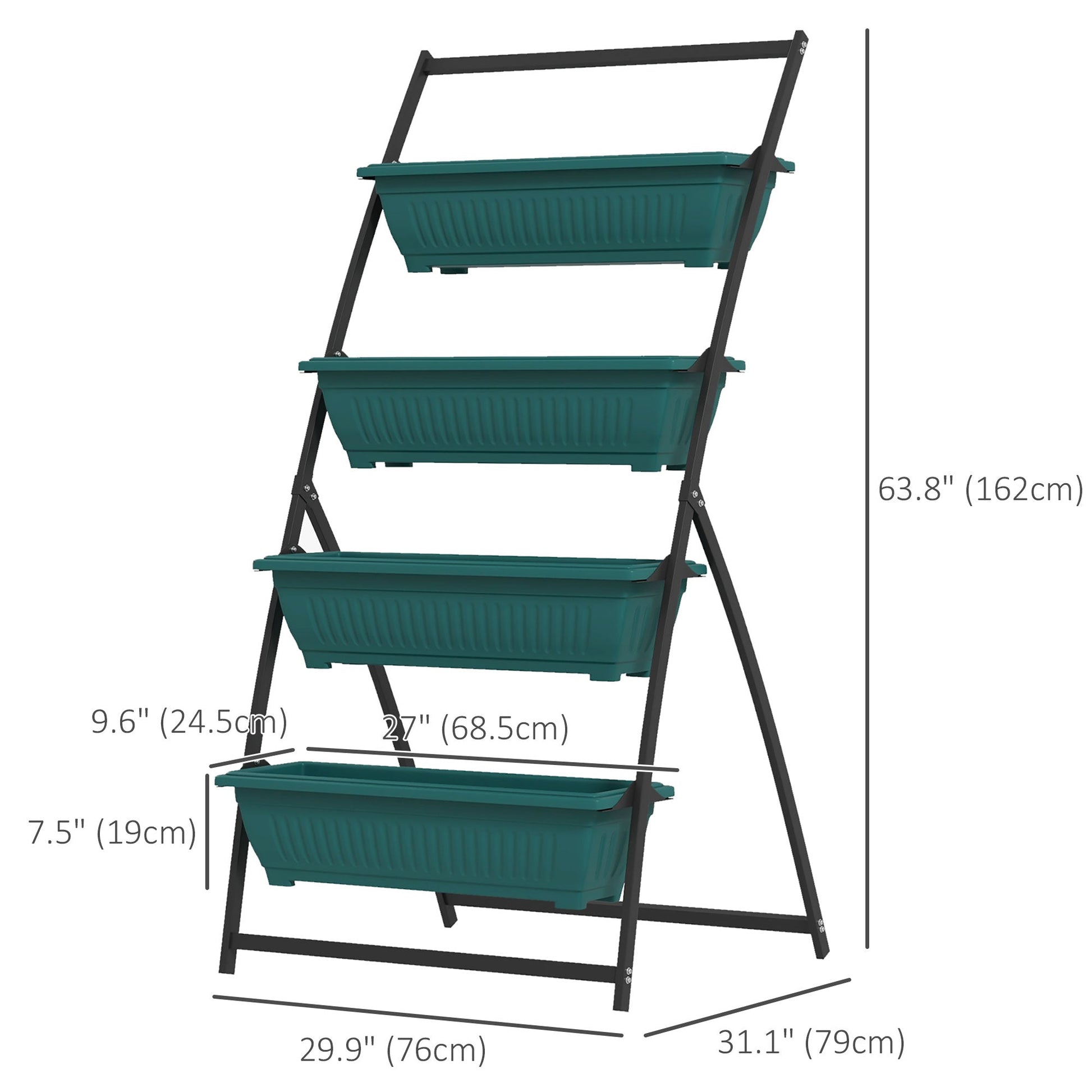4-Tier Vertical Raised Garden Bed with 4 Planter Boxes, Outdoor Plant Stand Grow Container with Leaking Holes for Balcony Patio Outdoor, Green