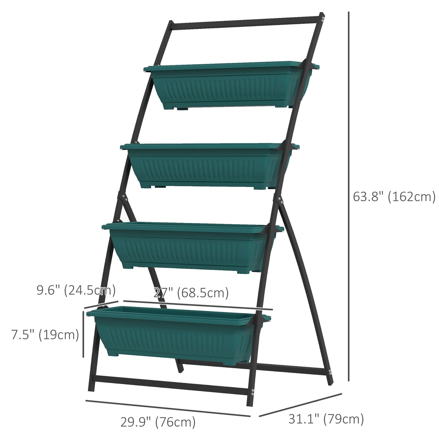 4-Tier Vertical Raised Garden Bed with 4 Planter Boxes, Outdoor Plant Stand Grow Container with Leaking Holes for Balcony Patio Outdoor, Green