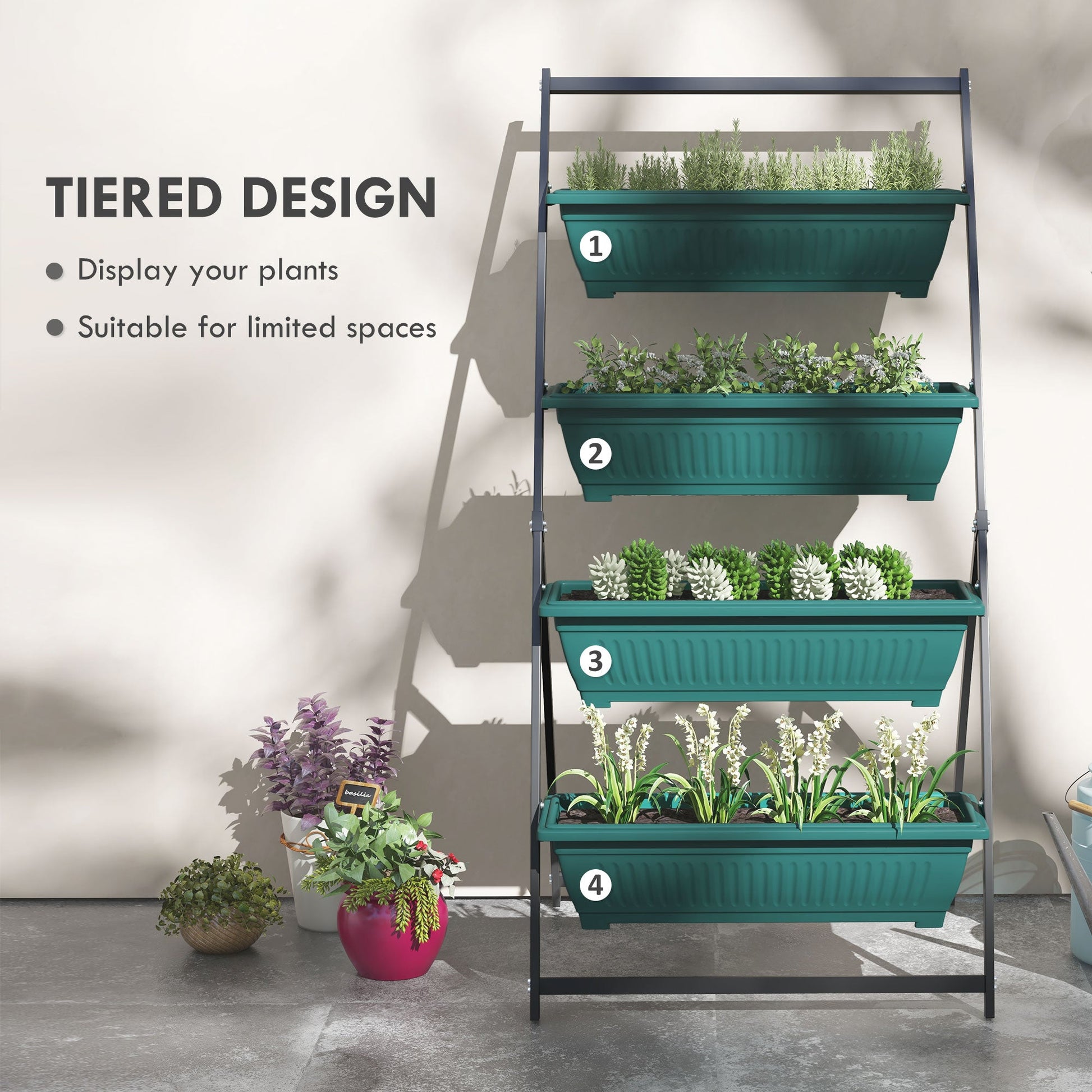 4-Tier Vertical Raised Garden Bed with 4 Planter Boxes, Outdoor Plant Stand Grow Container with Leaking Holes for Balcony Patio Outdoor, Green