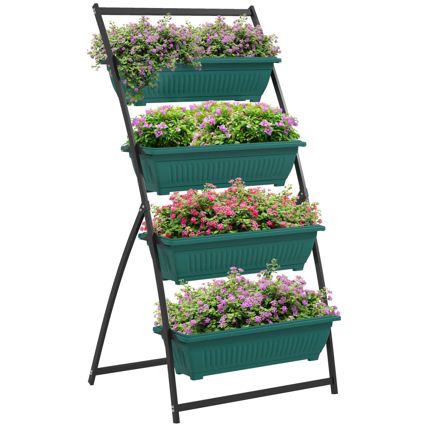 4-Tier Vertical Raised Garden Bed with 4 Planter Boxes, Outdoor Plant Stand Grow Container with Leaking Holes for Balcony Patio Outdoor, Green