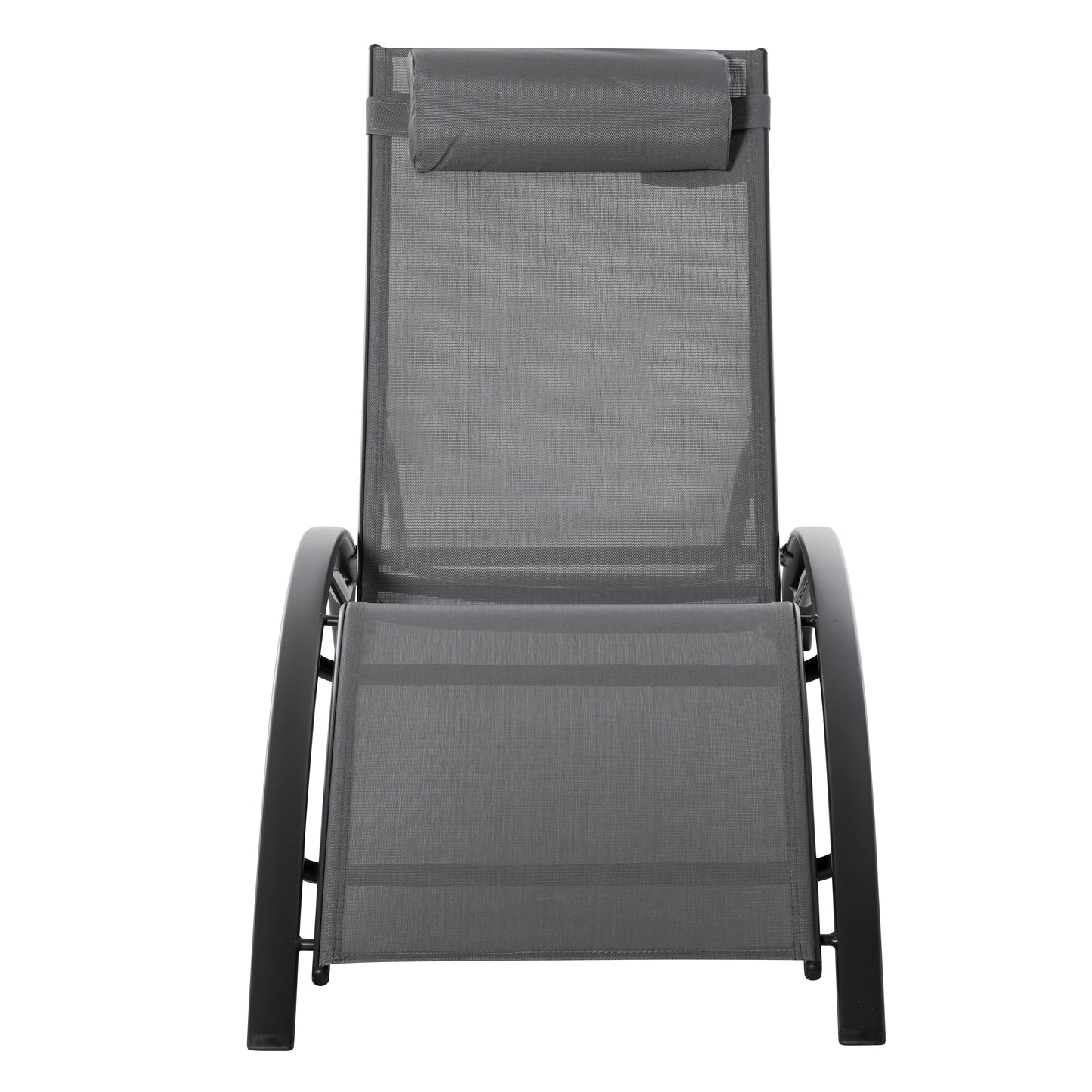 Patio Lounge Chair, Aluminum Reclining Outdoor Tanning Chair with 5-Level Adjustable Backrest, Head Pillow and Breathable Mesh Fabric, for Pool, Deck, Garden, Grey