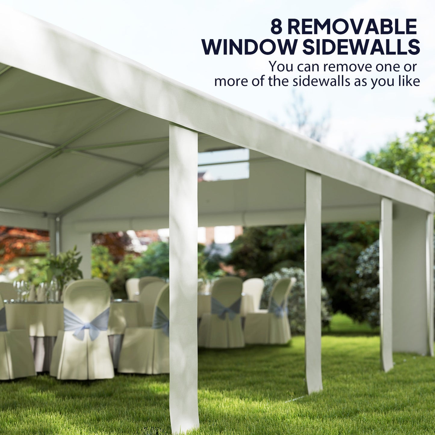 19.6' x 26' Party Tent and Carport, Heavy Duty Outdoor Canopy Tent with 8 Removable Window Sidewalls and Vents, UPF30+ Event Tent for Parties, Wedding, BBQ, White
