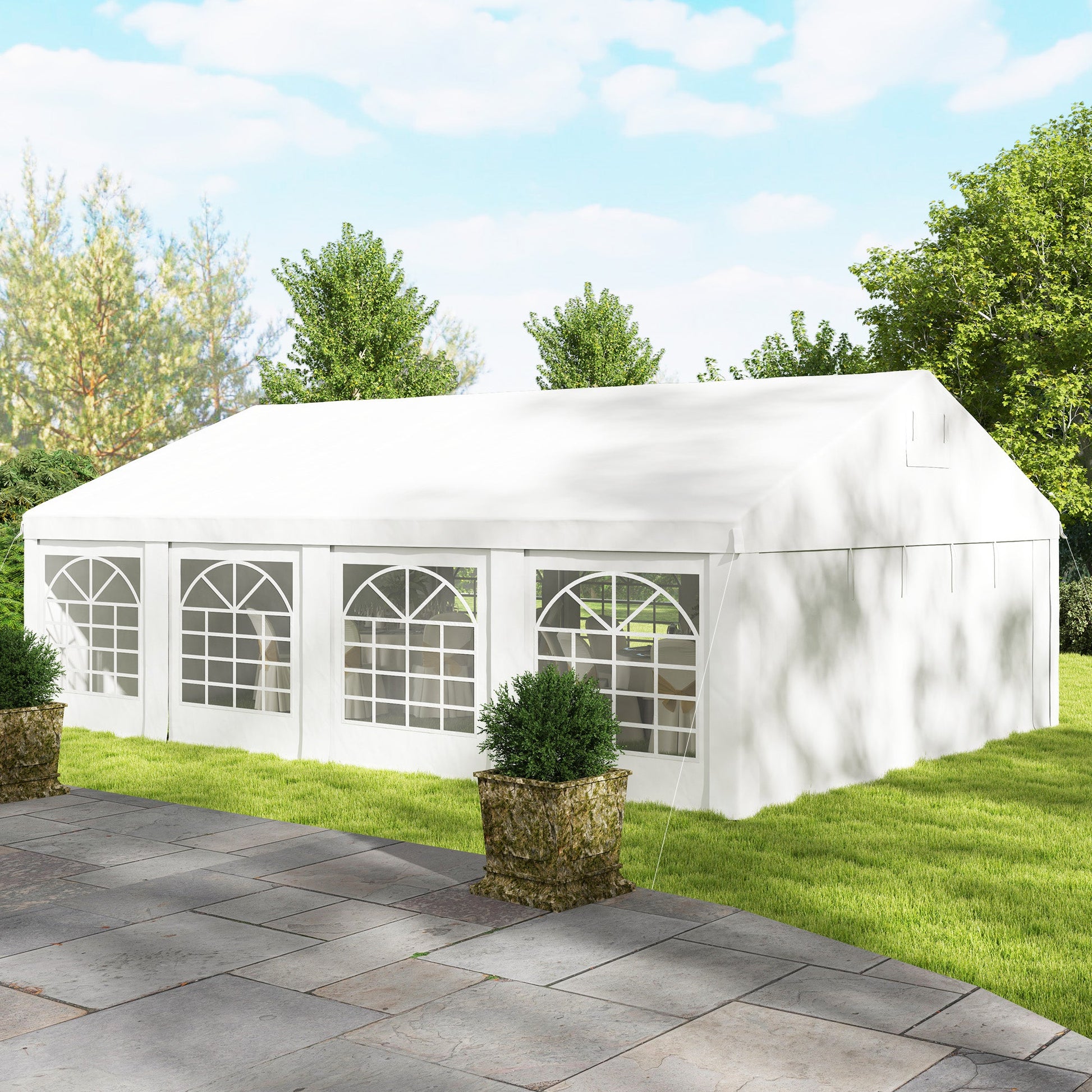 19.6' x 26' Party Tent and Carport, Heavy Duty Outdoor Canopy Tent with 8 Removable Window Sidewalls and Vents, UPF30+ Event Tent for Parties, Wedding, BBQ, White