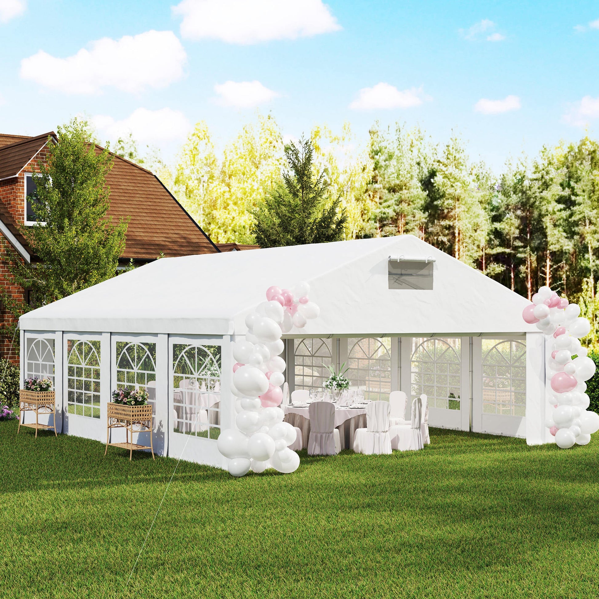 19.6' x 26' Party Tent and Carport, Heavy Duty Outdoor Canopy Tent with 8 Removable Window Sidewalls and Vents, UPF30+ Event Tent for Parties, Wedding, BBQ, White