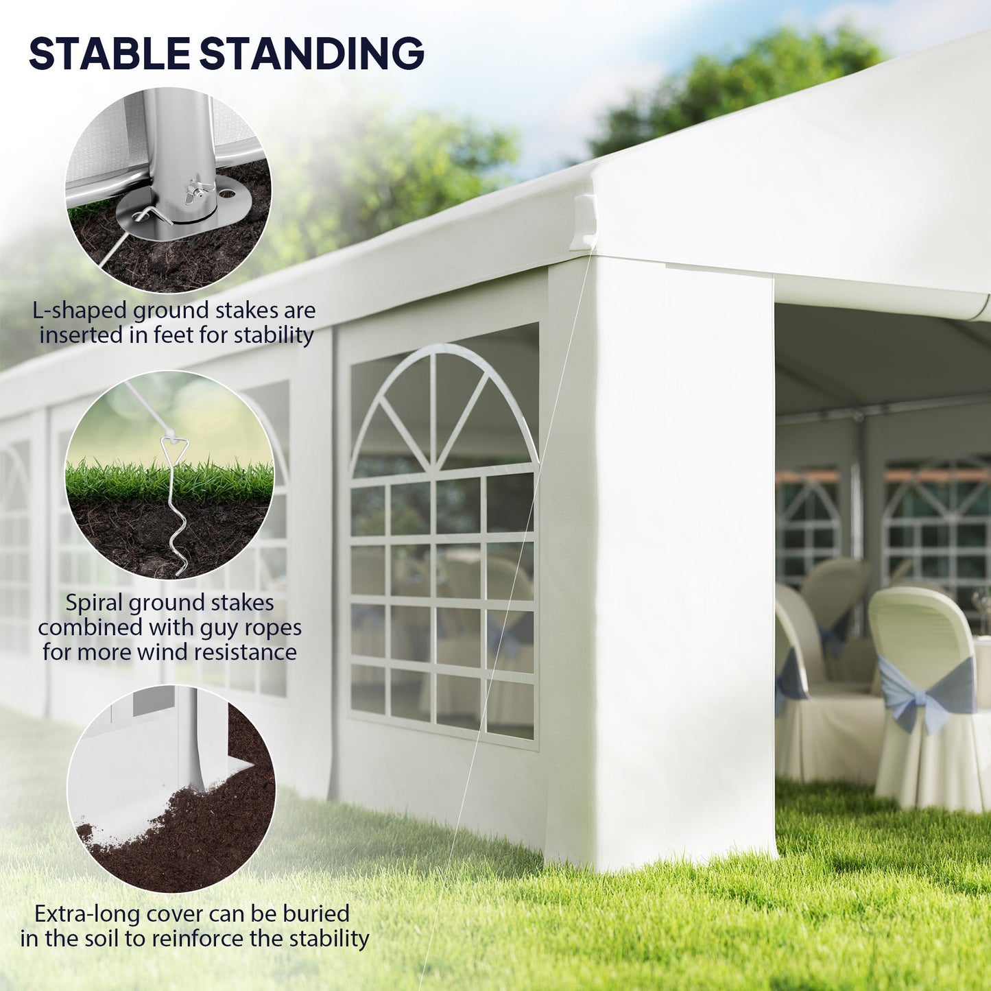 19.6' x 26' Party Tent and Carport, Heavy Duty Outdoor Canopy Tent with 8 Removable Window Sidewalls and Vents, UPF30+ Event Tent for Parties, Wedding, BBQ, White