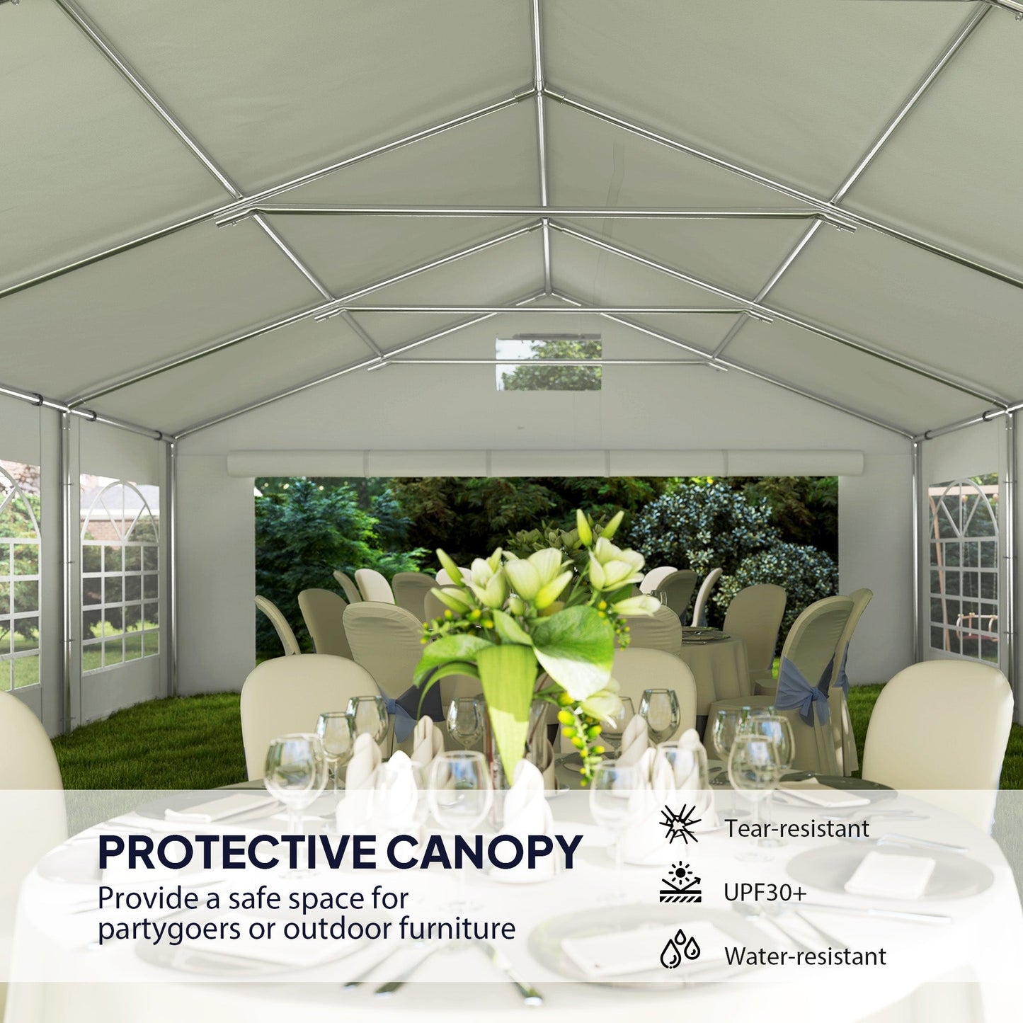 19.6' x 26' Party Tent and Carport, Heavy Duty Outdoor Canopy Tent with 8 Removable Window Sidewalls and Vents, UPF30+ Event Tent for Parties, Wedding, BBQ, White