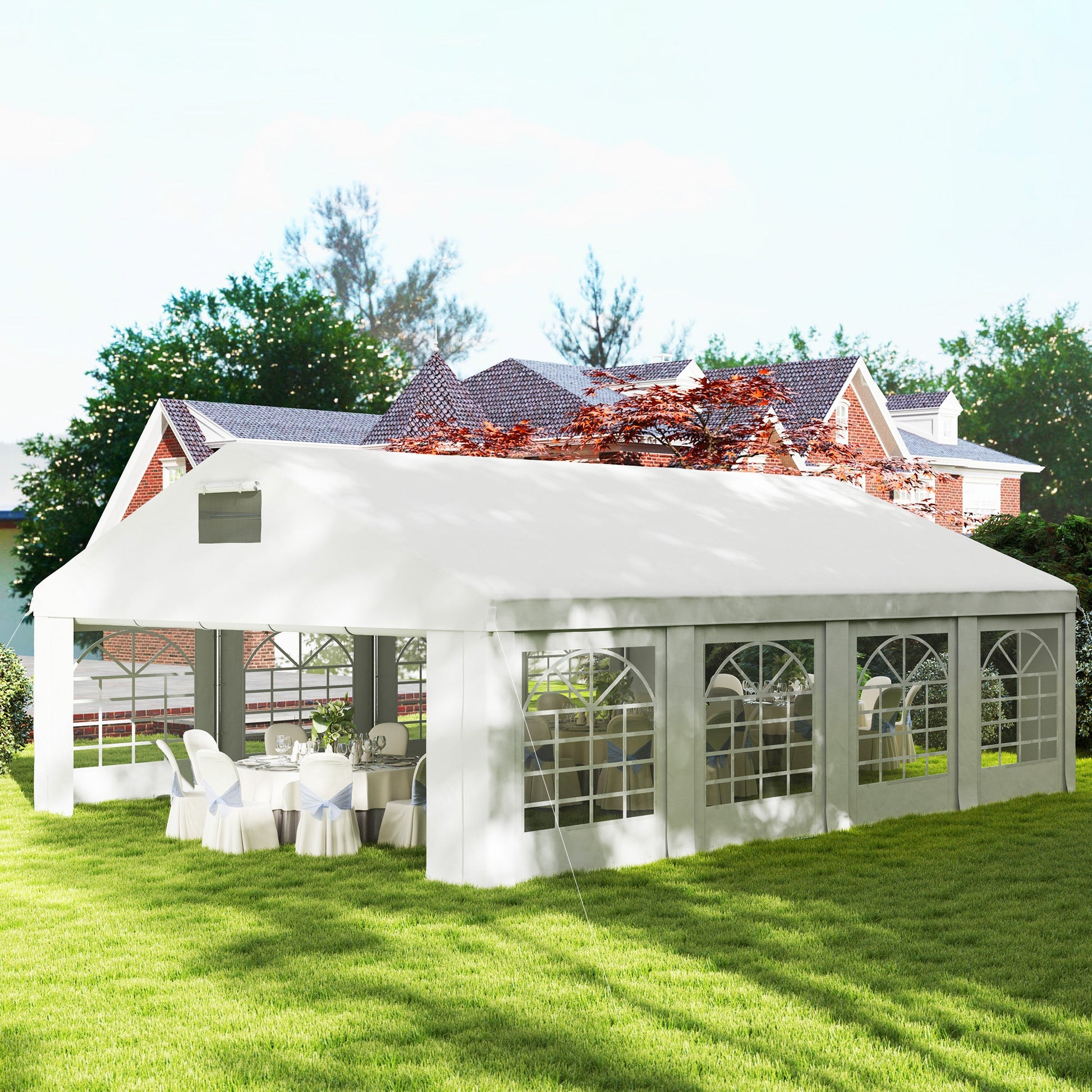 19.6' x 26' Party Tent and Carport, Heavy Duty Outdoor Canopy Tent with 8 Removable Window Sidewalls and Vents, UPF30+ Event Tent for Parties, Wedding, BBQ, White